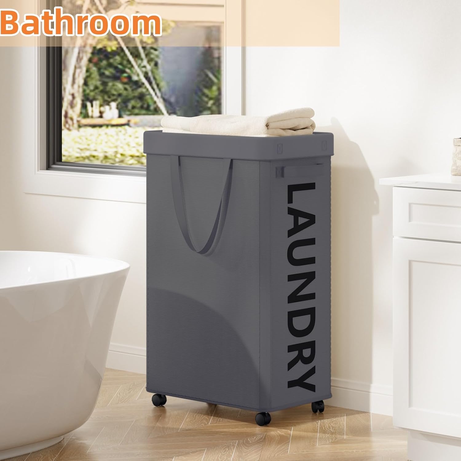 2 Pack Laundry Basket with Wheels, 90L Rolling Laundry Hamper with Wheels, Large Clothes Hamper on Wheel with Removable Mesh Bag for Bedroom, Dorm