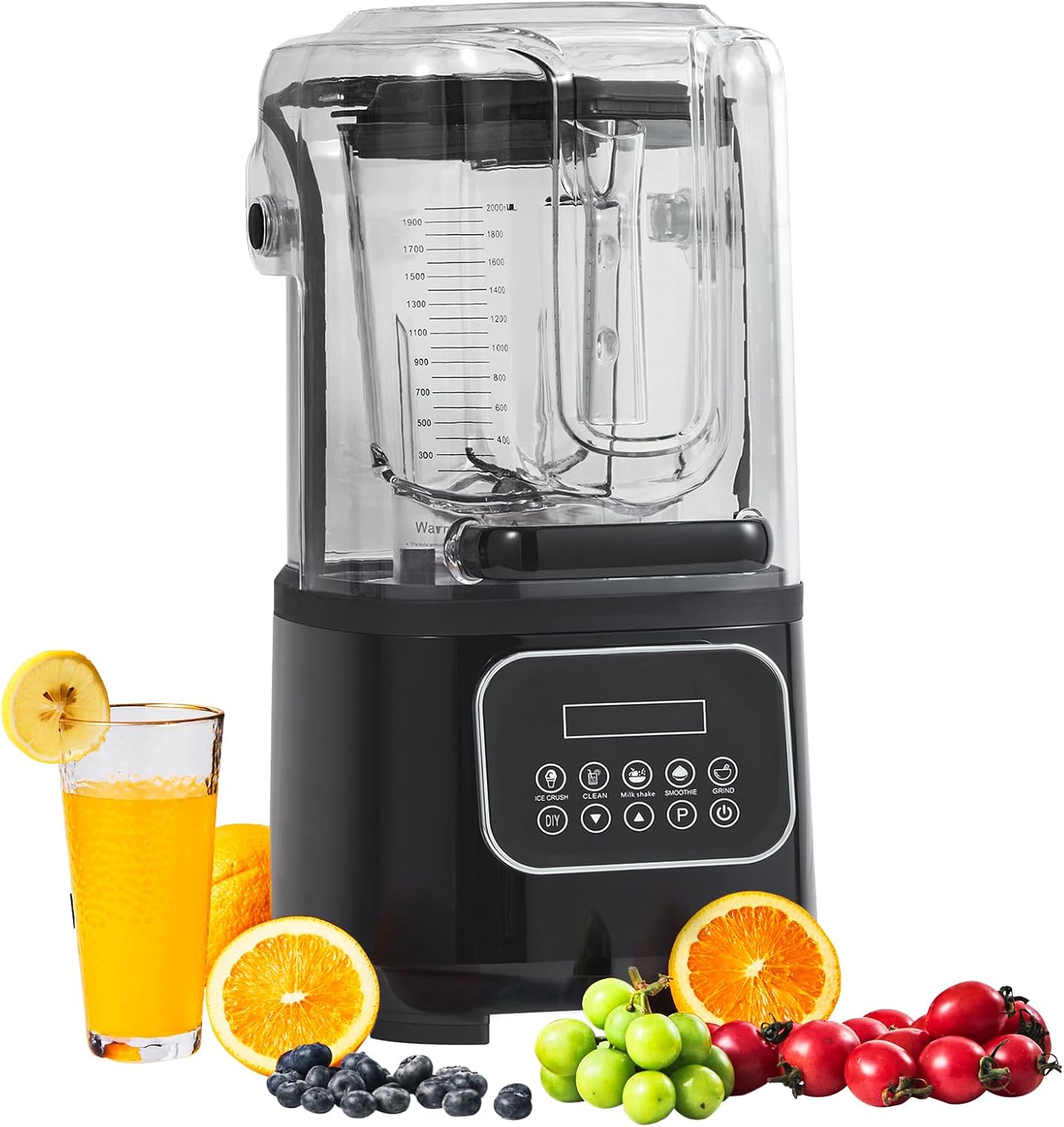 Happybuy Professional Blender with Shield, Commercial Countertop Blender, 68oz Plastic Jar, Stainless Steel, 9 Speeds & 5 Functions for Shakes, Smoothies, Puree & Ice Crushing ， Black