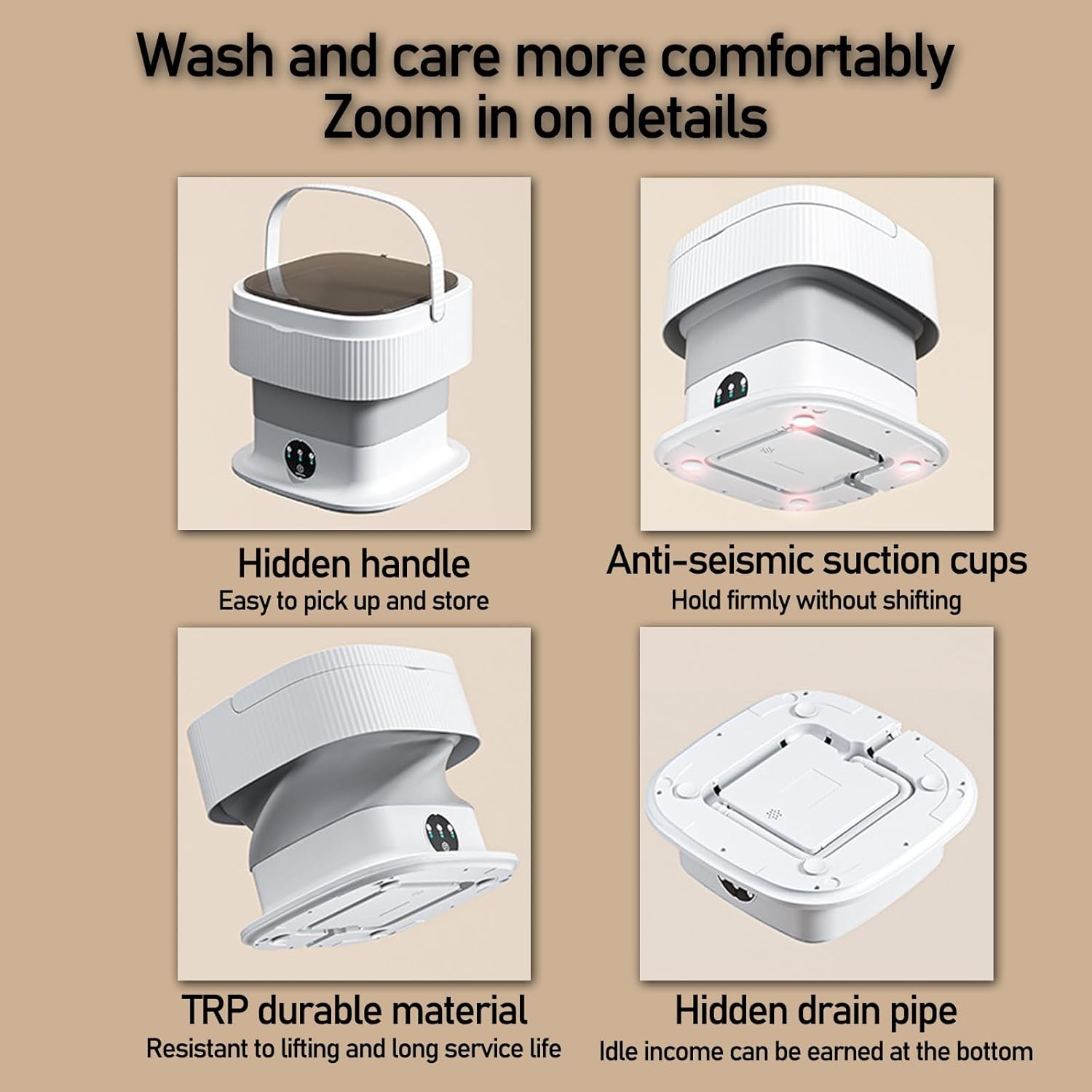 DELURA Portable Washing Machine-Foldable Mini Small Washer for Washing Small Clothes, Underwear or Small Items, Suitable for Apartment, Laundry, Camping, RV, Travel