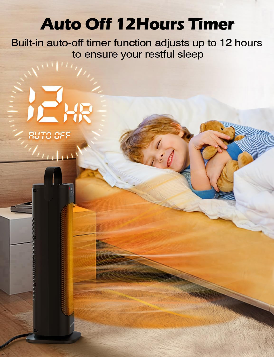 VAGKRI 24-Inch Oscillating Ceramic Tower Space Heater for Home with Remote Control, Adjustable Thermostat, Timer, Overheat, Rollover Protection, and Portable Design for Bedrooms, Offices 1500W Black