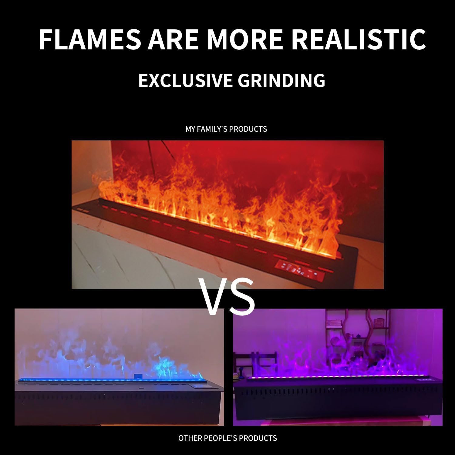 47.24 inch APP 1200W Heater Water Vapor Fireplace 3D Atomizing Fireplace Recessed Electric Fireplace Remote Control with Timer Touch Simulation Flame Touch Flame Multiple Colors and Flame Adjustment