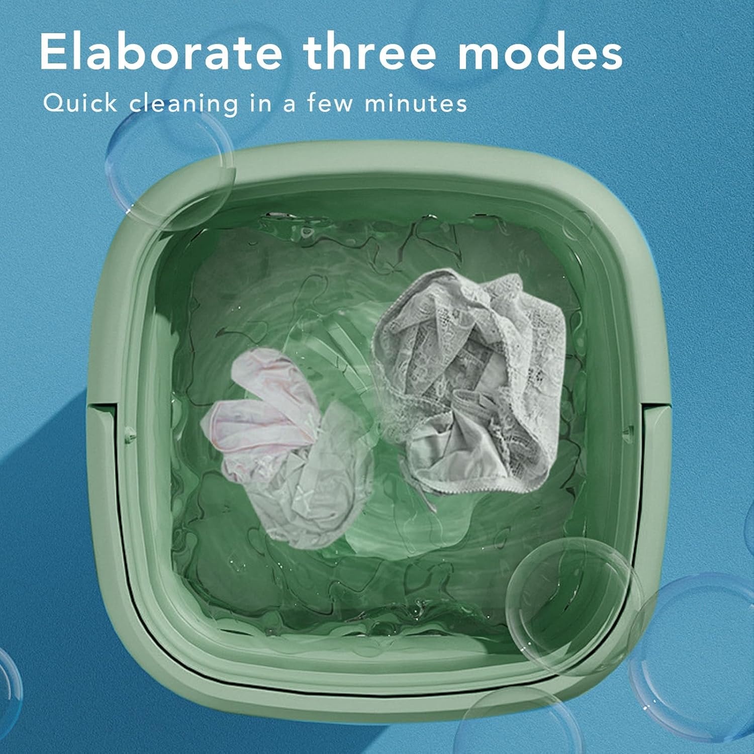 Portable Washing Machine, Mini Foldable Laundry Bucket for Underwear Panty Socks Baby Clothes, Small Washer Built in Dehydrator Suitable for Apartment Camping RV Travel Dormitory (Green US Plug)