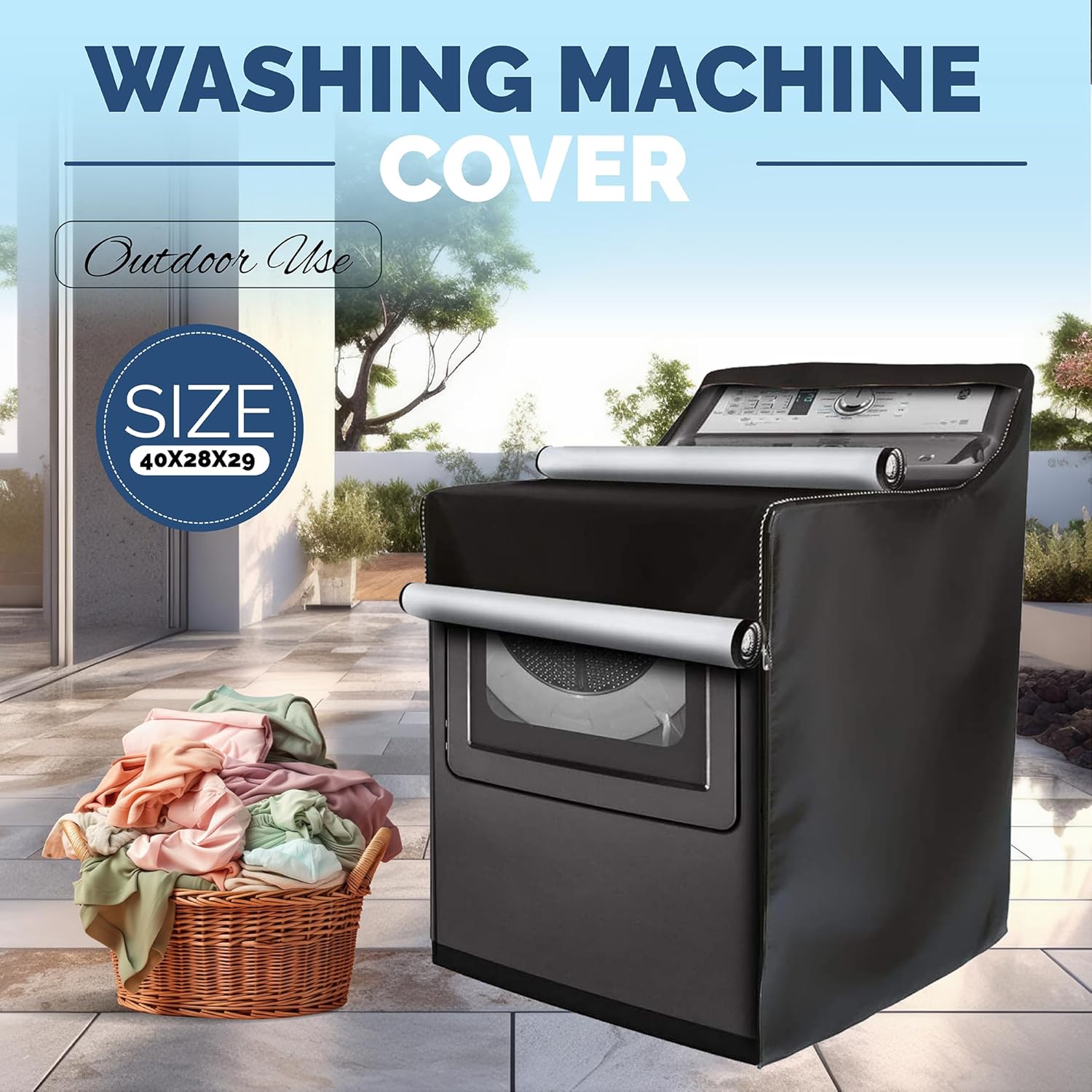 2 Pack - Outdoor Washer and Dryer Covers for the Top - Waterproof Dustproof Washing Machine Cover with Zipper - Fits Top and Front Load Machines Washer Dryer Cover, Cover Lavadora (2 Pack - Black)