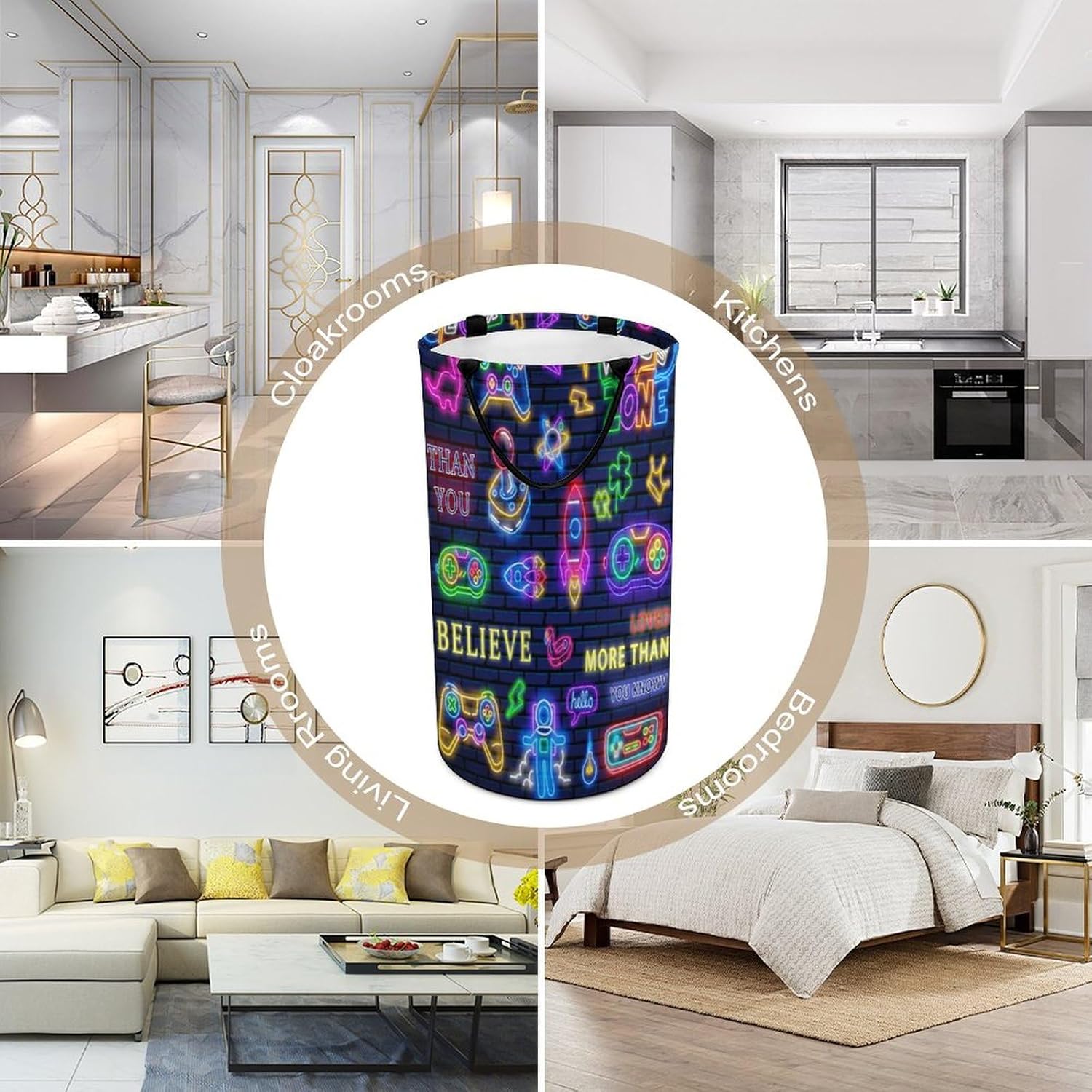 Watercolor Cool Gamer Laundry Hamper Dirty Clothes,Colourful Neon Gamepad Gaming Video Game Controller Large Laundry Basket Storage Basket For Bathroom 15.7W