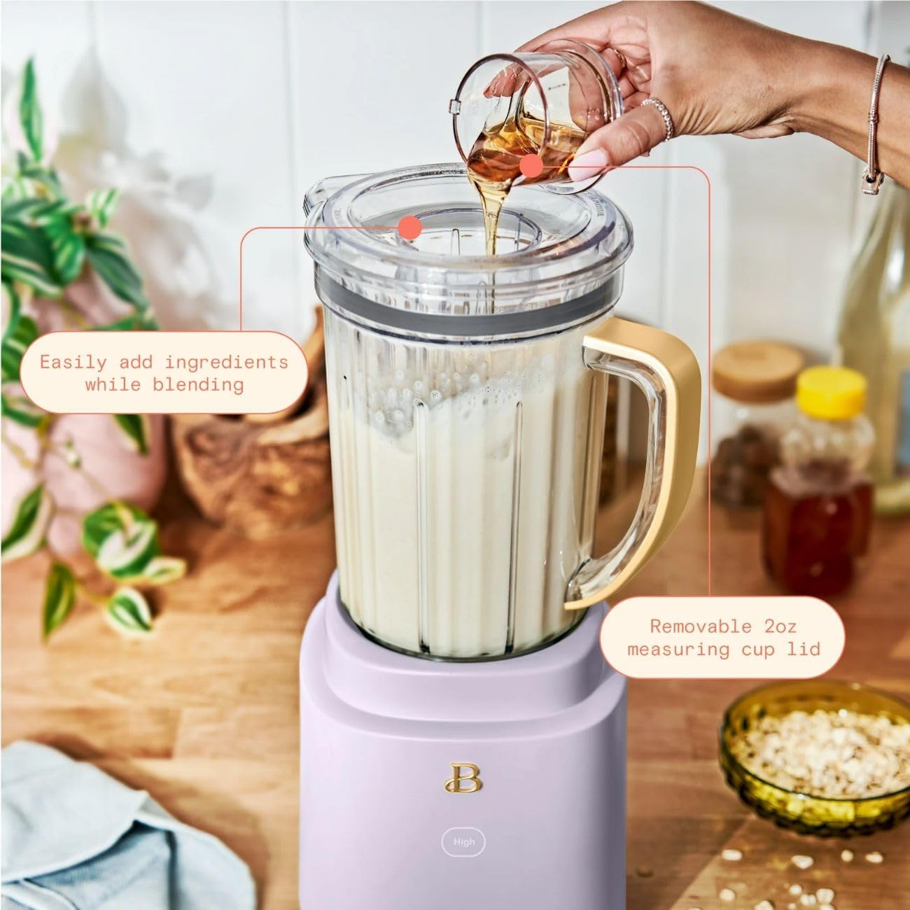 Beautiful PowerExact Blender, PrecisionSense™ Tech, 3 Speeds, 4 Presets, 50oz BPA-Free Jar, 20oz To-Go Cup, No Drippy Sippy™ Lid, Auto-Clean, Dishwasher Safe, Ice Crush & Smoothies (Lavender)