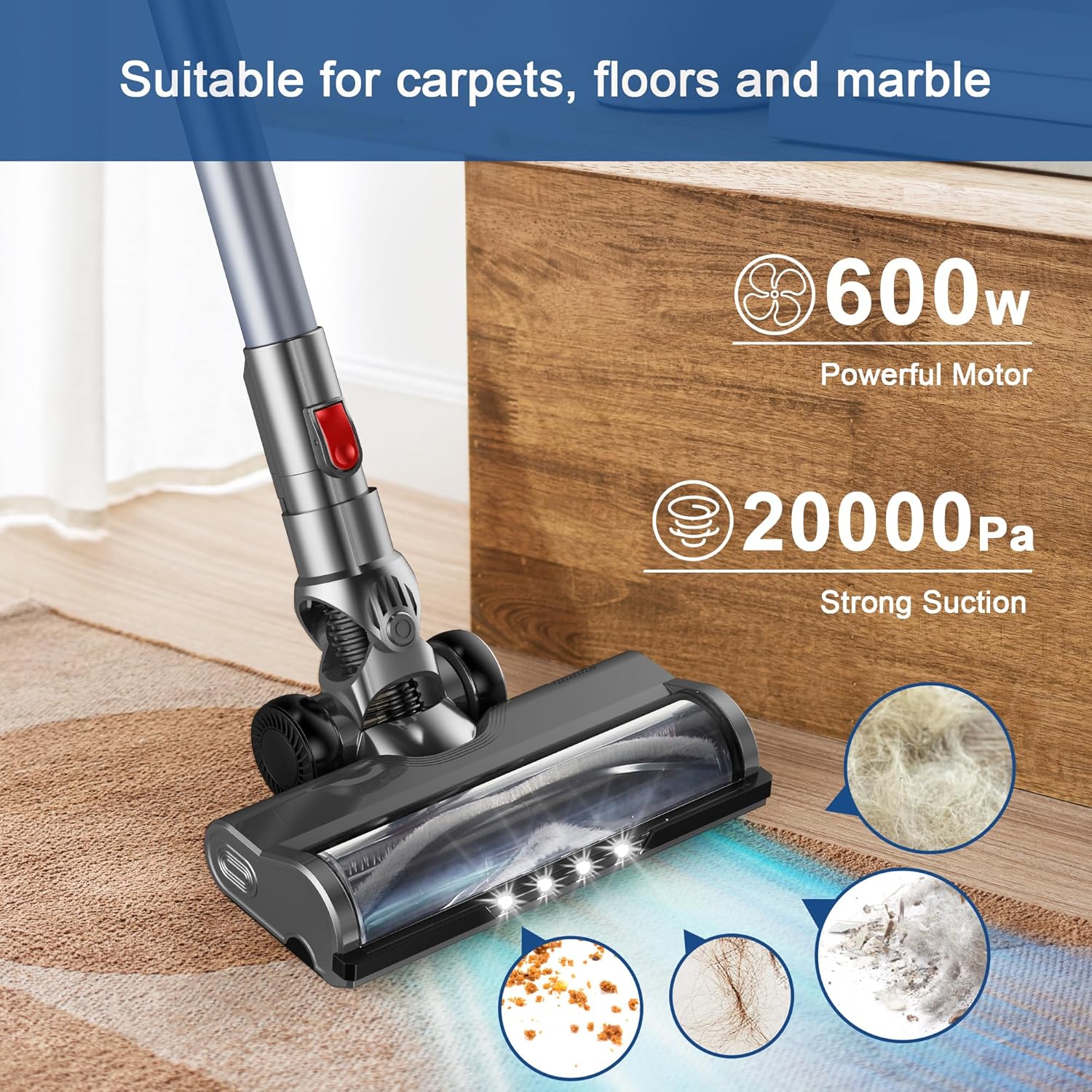 Intercleaner Corded Vacuum Cleaner, 20KPa Powerful Suction with 600W Motor Electric Floor Brush, Lightweight 4 in 1 Bagless Stick Vac with Handheld, for Hardwood Floor Carpet Car Pet Hair