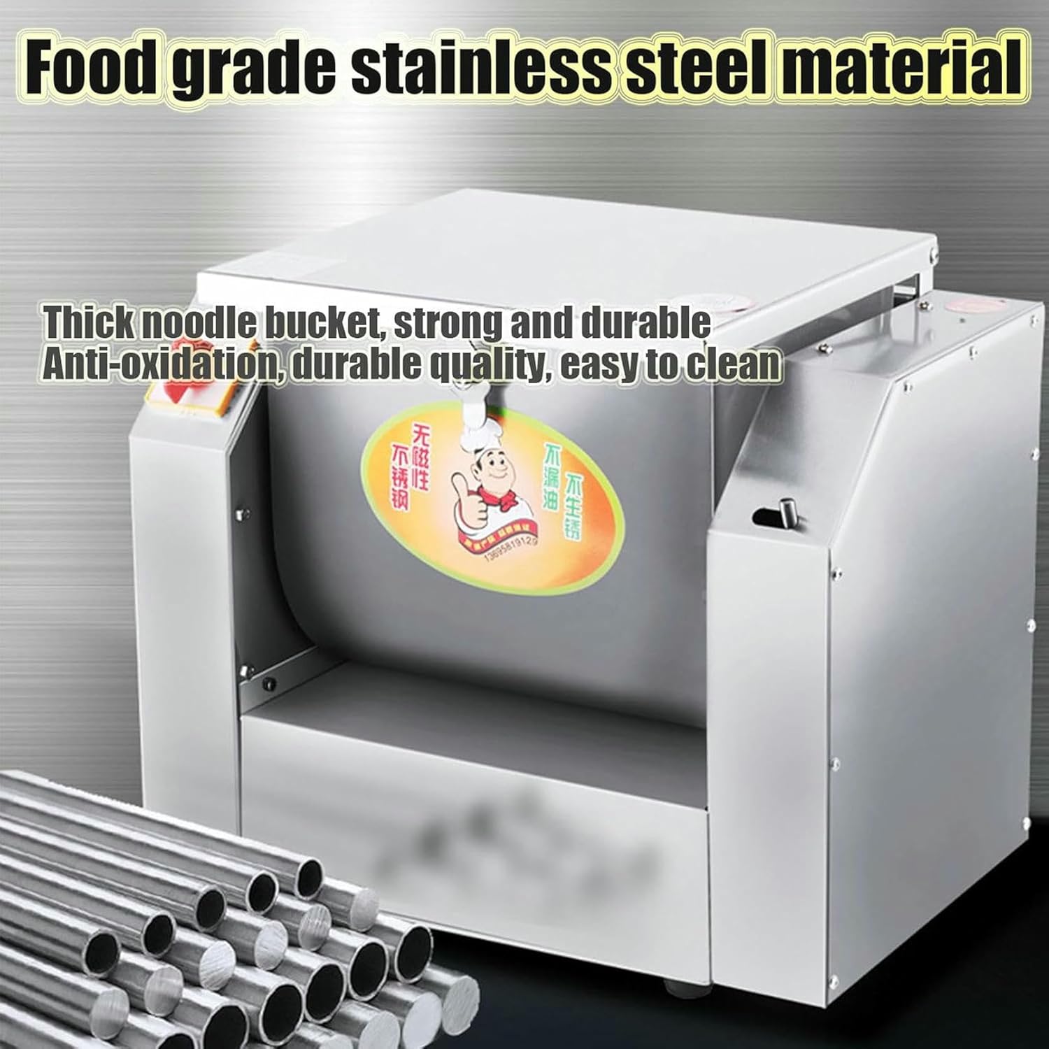 Commercial Kneader, 1500 W Electric Blender, Flour Kneader, Automatic Stainless Steel Flour Blender Of 75 Kg/h, With Timing Function, Easy To Clean