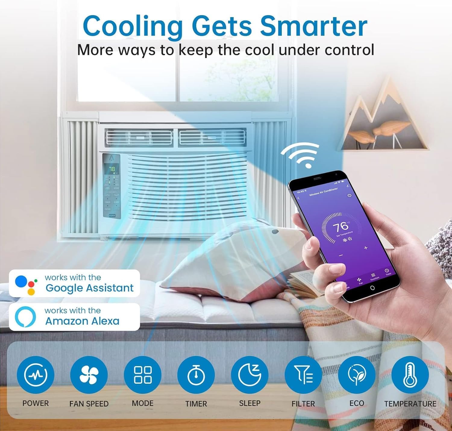 6000Btu Window Air Conditioner Units, Fast Cooling 250 Sq.Ft. 115V Air Conditioner Window Unit with Remote Controlled, App Controlled, 50Db Low Noise,Small Ac Unit for Room Quick Installation