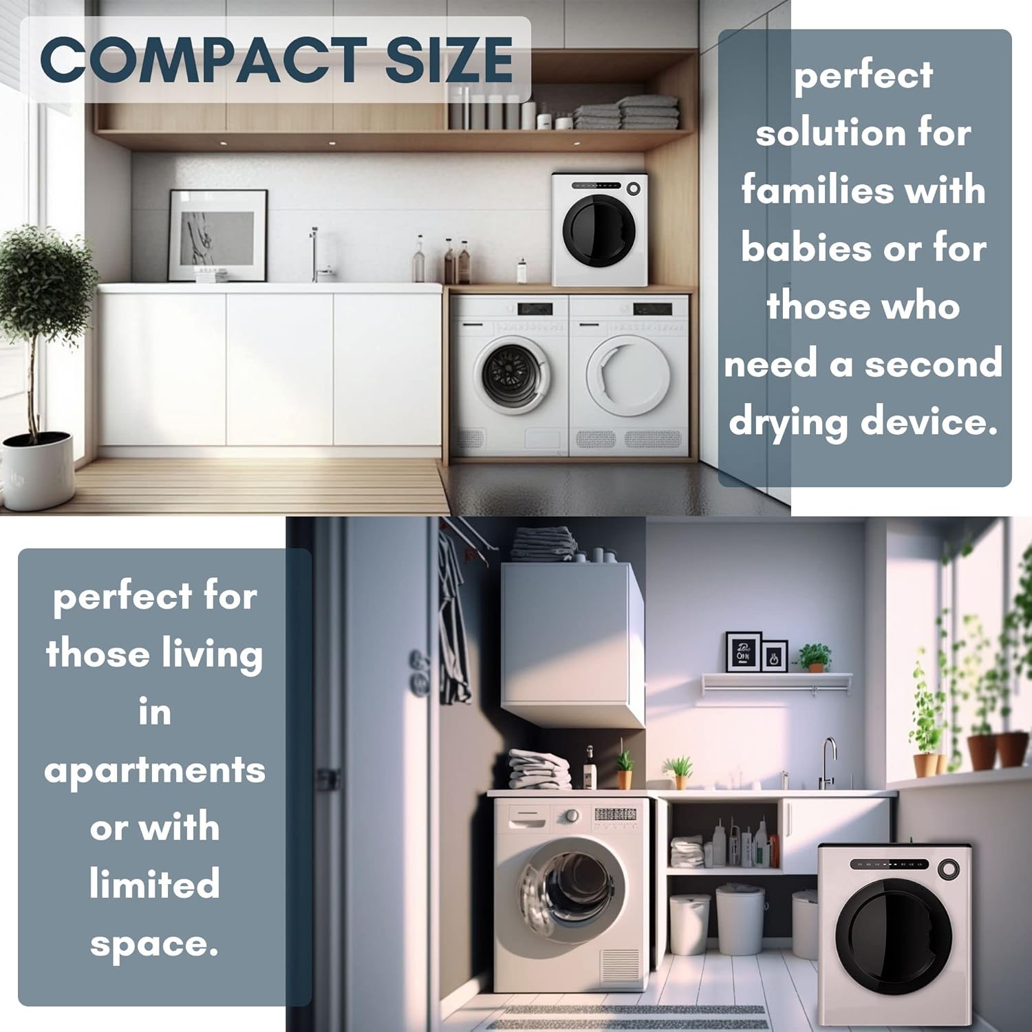 110V 11lbs Portable Clothes Dryer 950W Compact Laundry Dryers 1.6 cu.ft Front Load Stainless Steel Electric Dryers Machine for Apartment,RVs,Dorms,White Auto Stop