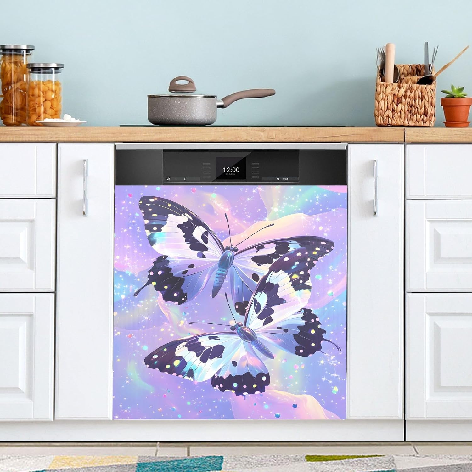 Dishwasher Magnet Cover Large Magnetic Stickers 3D Two Butterflies Front Dishwasher Cover Reusable Decal for Home Kitchen Anti-Scratch Refrigerator Decorative Lid Washing Machine Laundry 23