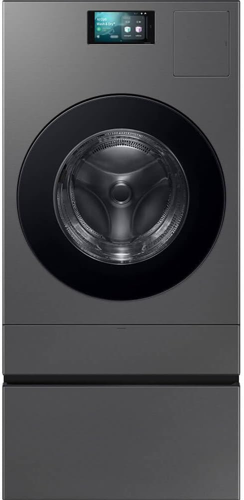 SAMSUNG Bespoke AI Laundry Comb Pedestal with Pull Out Storage Drawer, WE702NZ/US, Dark Steel