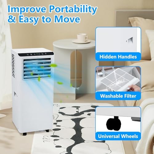 8000 BTU Portable Air Conditioners Cool Up to 350 Sq.Ft,3 IN 1 Cooling AC Unit With Remote Control/LED Display/24Hrs Timer,Ultra-Quiet 50dB,Sleep Mode for Bedroom, Living Room, Office