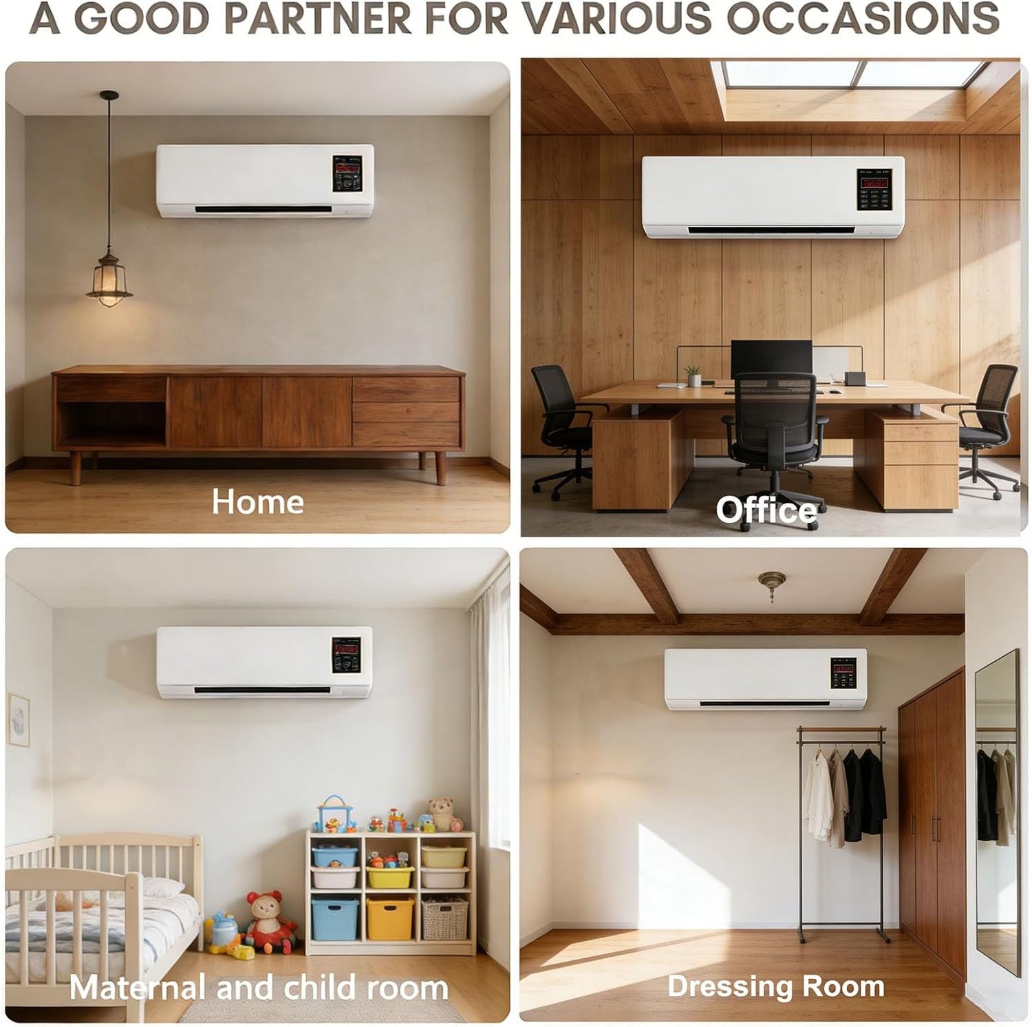 Wall Mounted Air Conditioner 2 In 1 Mini AC Unit Cooling and Heating System White Wall Mounted Fan for Bedroom Living Room Office, 110V Small Smart Air Conditioner(White)