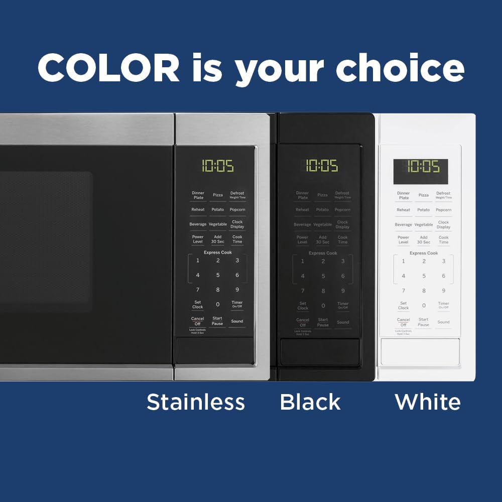 GE Countertop Microwave Oven | 0.9 Cubic Feet Capacity, 900 Watts | Kitchen Essentials for the Countertop or Dorm Room | Stainless Steel