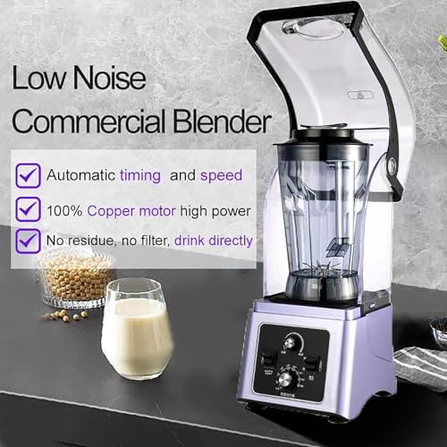 4.5L Commercial Blender - 2600W Professional Bar Blender with Soundproof Cover, Speed Control & Intelligent Timer for Smoothies, Milkshakes, Soy Milk - High Capacity & Durable