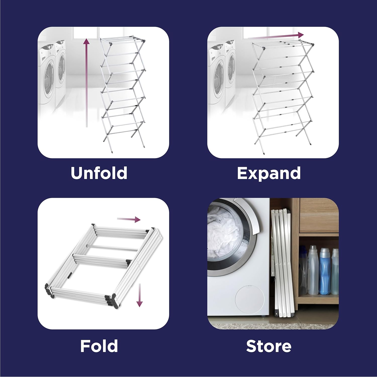 BLACK+DECKER 4-Tier Expandable Collapsible Clothes Drying Rack, Telescopic Height, Foldable Space-Saving Laundry Air Dryer for Towels, Shirts & Delicates – Durable Steel, No Tools Needed