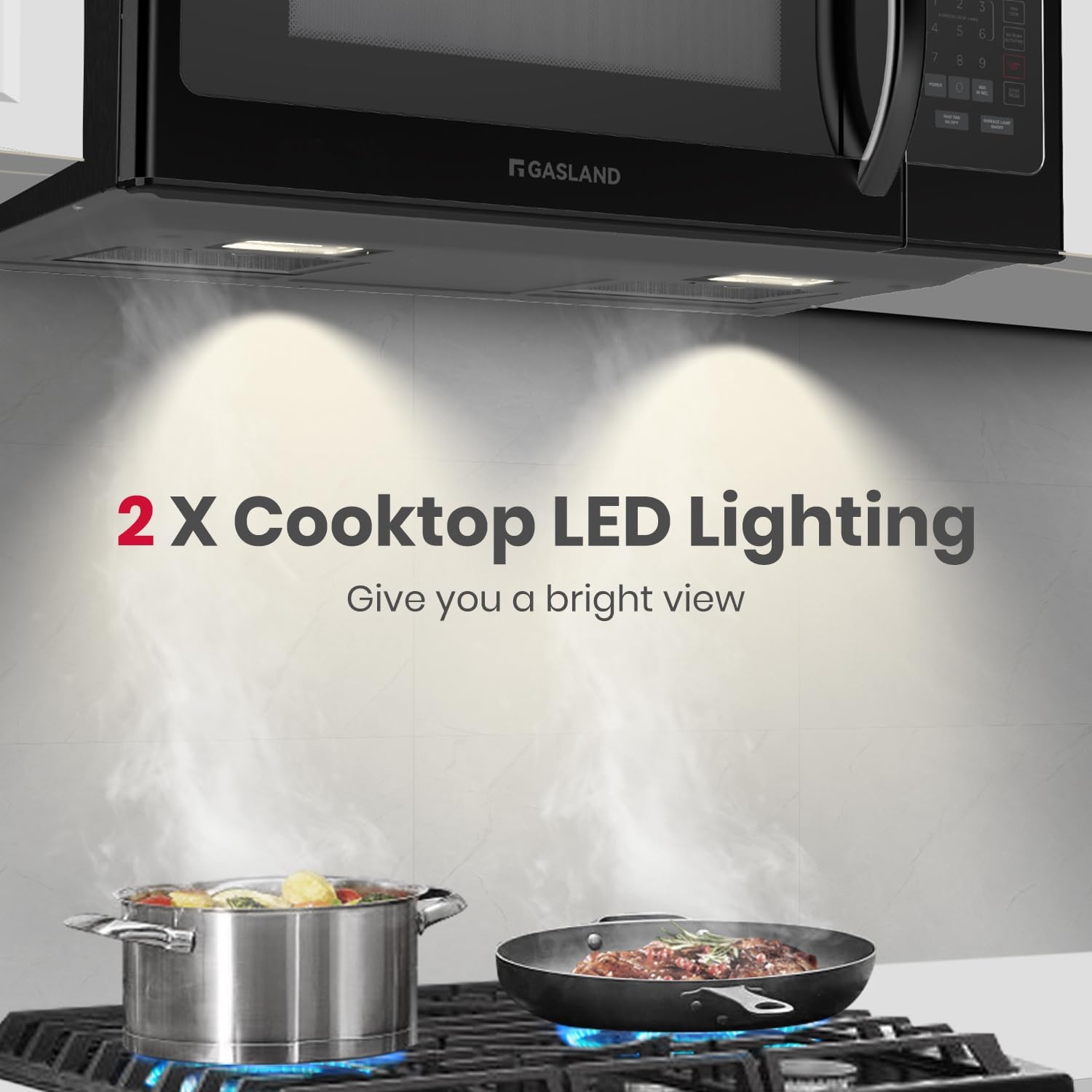 GASLAND 30 Inch Over the Range Microwave Oven, 1.7 Cu.ft Over Stove Microwave, 1000W with 10 Power Levels, Sensor Cooking, One Touch Cooking, 300 CFM, LED Lights, Black Microwave for Kitchen