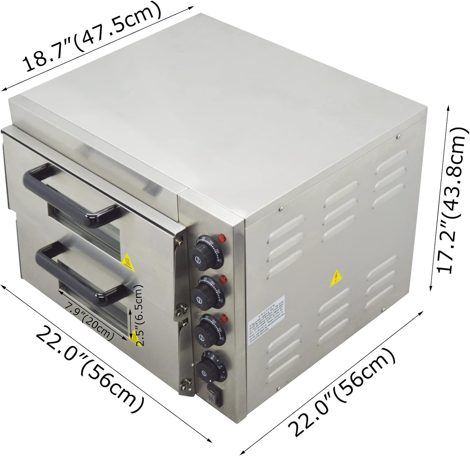 TECHTONGDA Commercial Pizza Oven Convection Oven with Pizza Stone 3KW Double-deck Electric Commercial Pizza Oven Bread Machine with 3 Thermostats