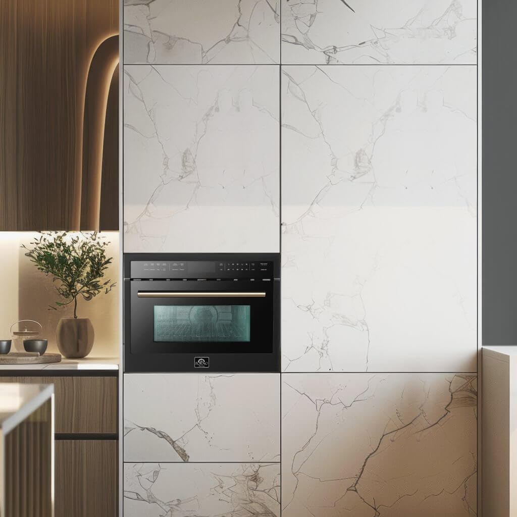 FORNO Oliena Espresso Black 24″ 1750 Watt Compact Oven & 1000 Watt Microwave, 1.6 cu. ft.