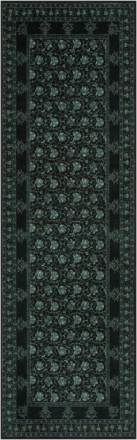 Lahome Black Kitchen Runner 2.5x8, Machine Washable Runners for Hallways, Vintage Floral Carpet Runners for Bedroom Laundry Room High Traffic (2'6