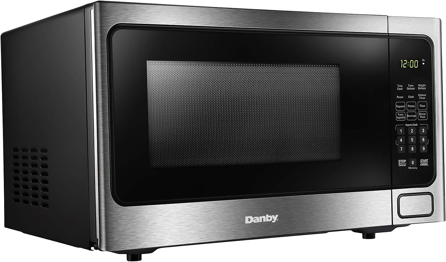 Danby Designer DDMW1125BBS 1.1 cu. ft. Countertop Microwave in Stainless Steel 6 Convenient Auto Cook Options including Popcorn, Potato, Pizza, Frozen Vegetables, Beverage