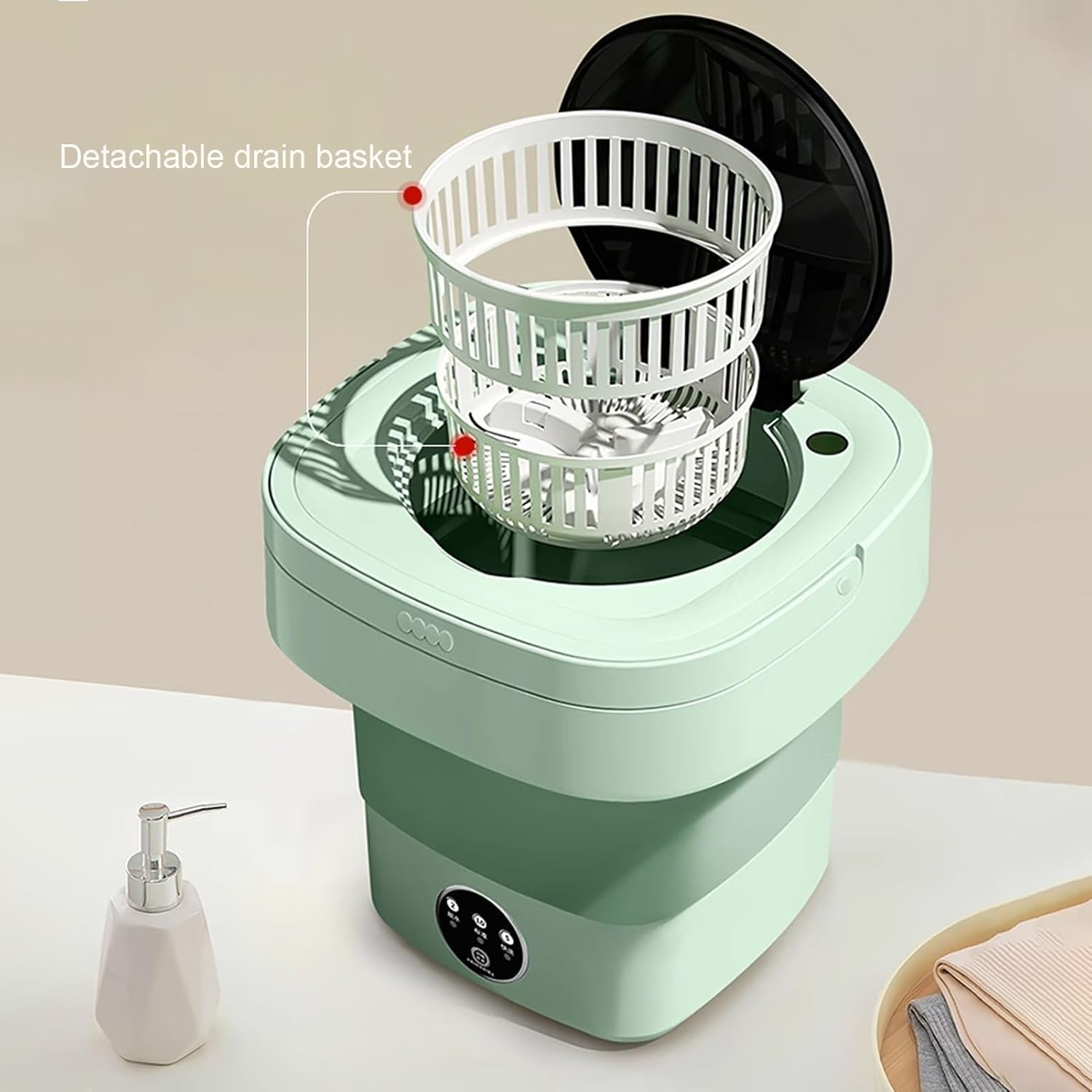 Portable Washing Machine, 17L Mini Washing Machine Foldable With Drain Basket And Blue Light With 3 Cleaning Modes, Small Collapsible Laundry Machine, for Baby Clothes, Underwear, Travel & Camping(Pin