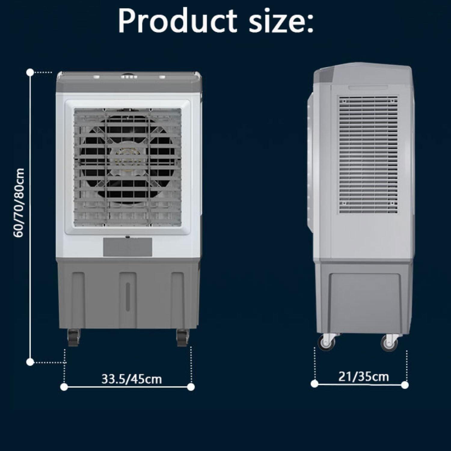 Portable Air Conditioner with 120° Oscillating Fan, 3 Speeds, 12-Hour Timer, Large Water Tank, No Hose Needed for Room/Office Cooling (120-150㎡)(67CM)