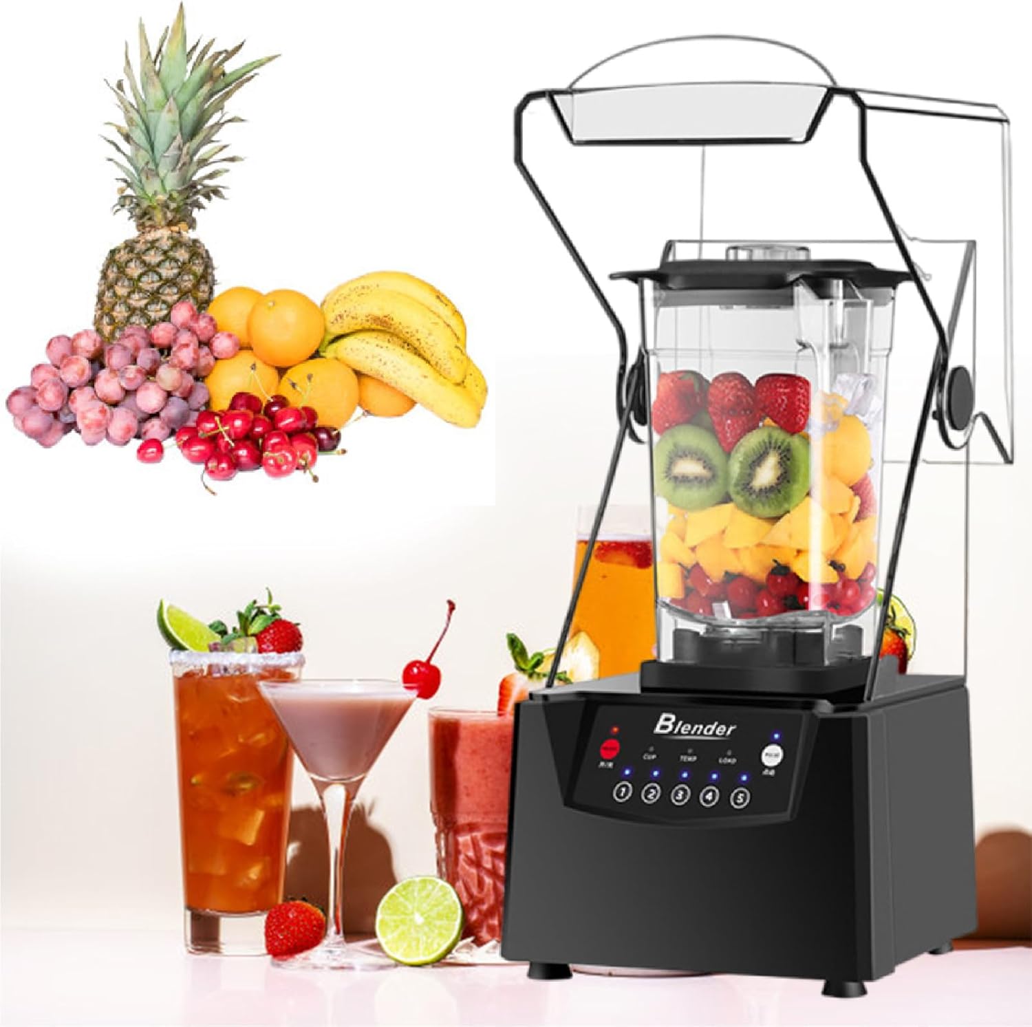 Soundproof Blender, 2200W 2L Commercial Fruit Juice Smoothie Maker With Shield Quiet Sound Enclosure for Puree, Ice Crush, Shakes and Smoothies,220V