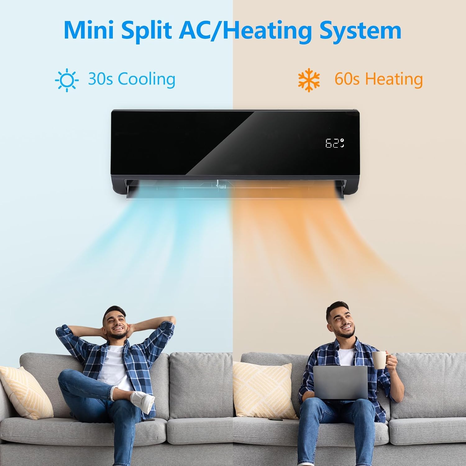 Bonnlo 9000 BTU Mini Split Air Conditioner & Heater, 19 SEER2 115V Inverter Ductless Wall AC Unit for Rooms up to 400 Sq. Ft with Pre-Charged Condenser, Heat Pump & Installation Kit (Black)