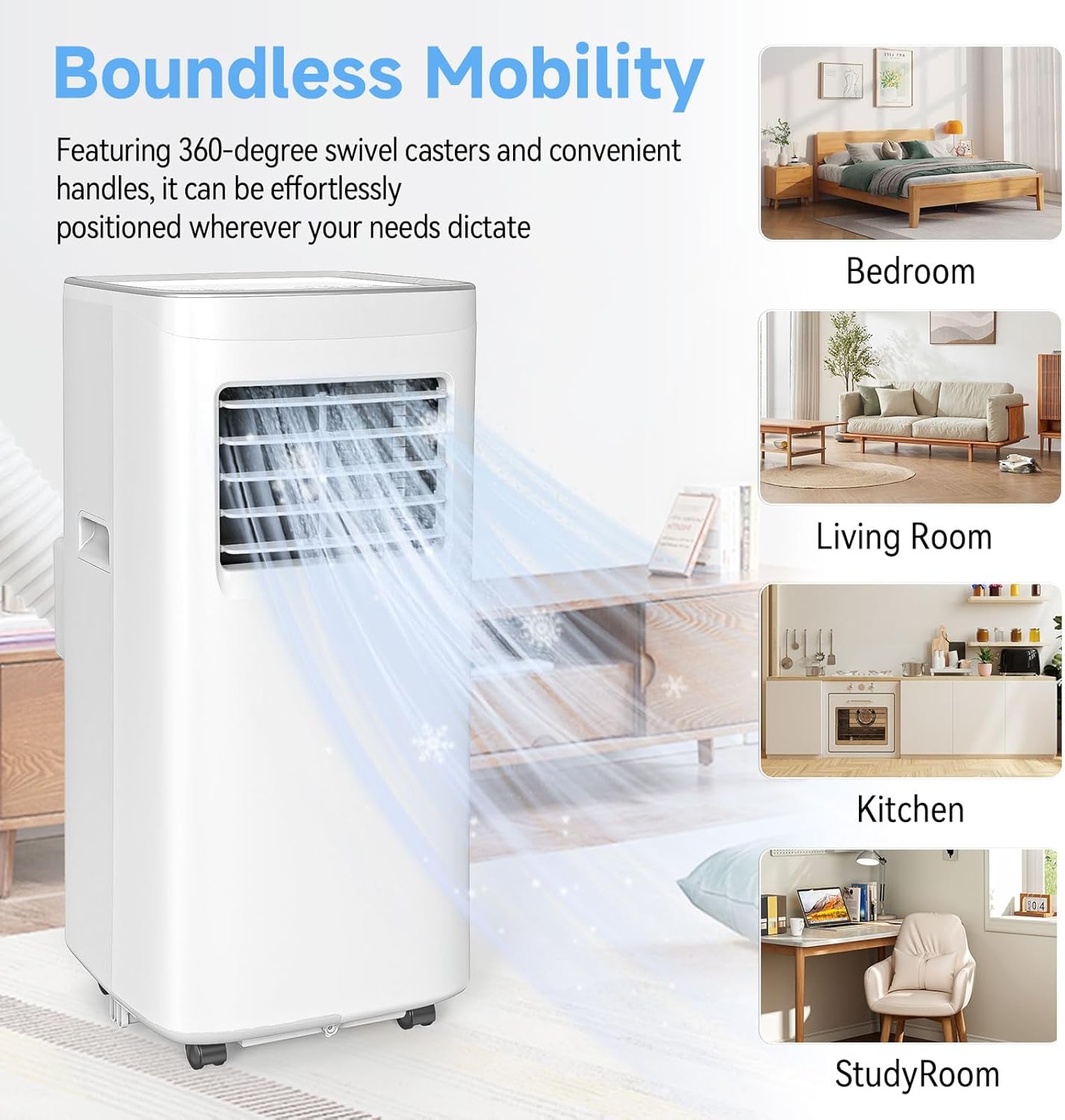 8500 BTU Portable Air Conditioners with Dehumidifier & Fan - 3-in-1 Cooling Unit for Rooms up to 450 Sq.Ft, Remote Control, Sleep Mode & Easy Installation Kit, Ideal for Studios/Offices/Home Use