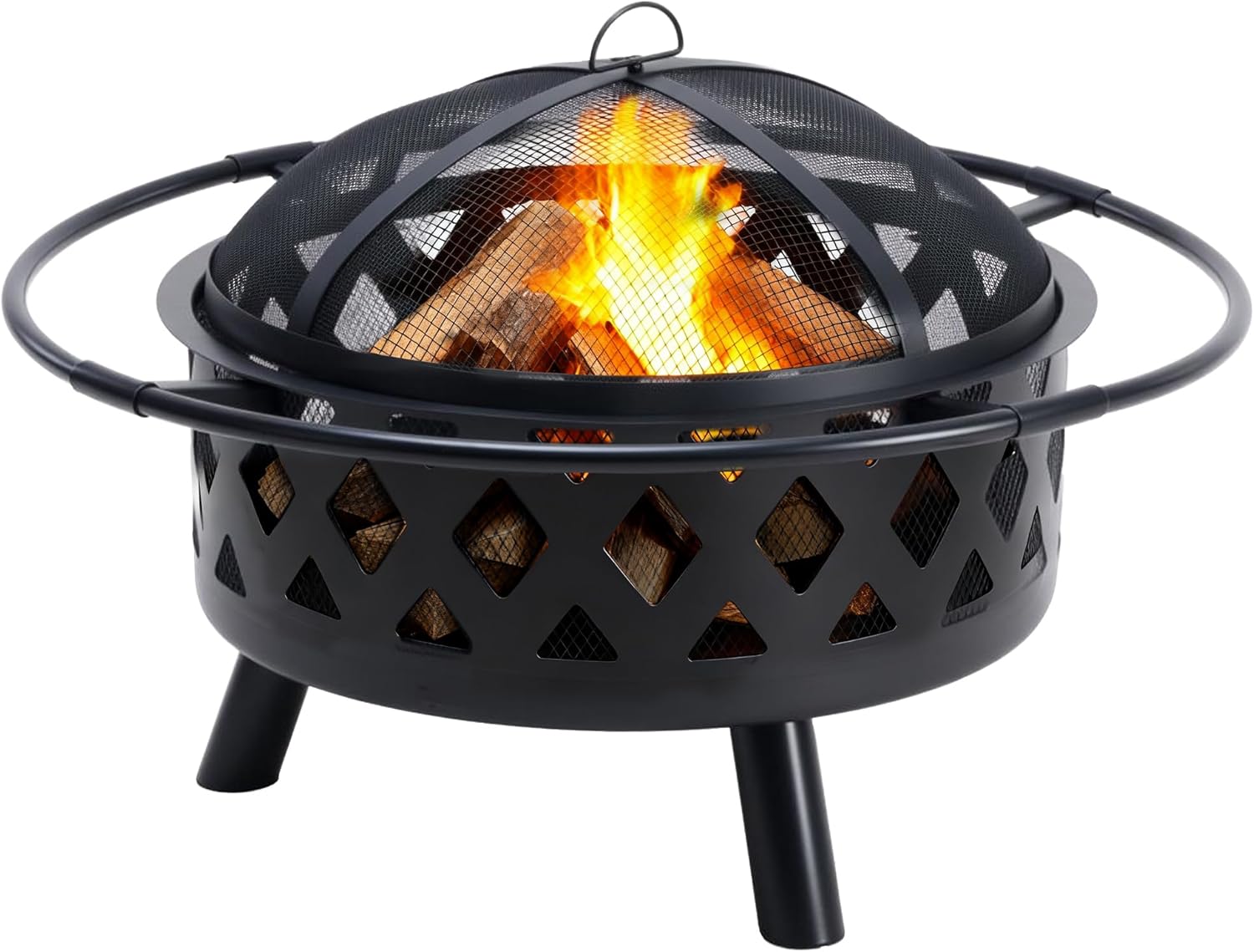 Smug 36 Inch Round Fire Pit, Wood Burning Fire Pits for Outside with Spark Cover Fire Poker, Outdoor Firepit for Patio, Backyard, Garden, Bonfire Party