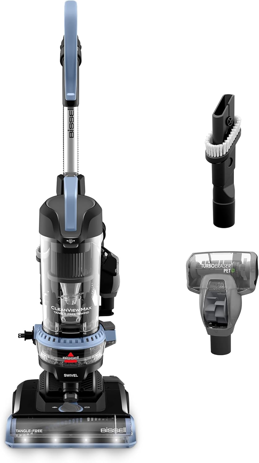 Bissell CleanView Max Tangle-Free Rewind with LED Headlights, Tangle-Free Brush Roll, Automatic Cord Rewind, Included pet Tools, 4073L