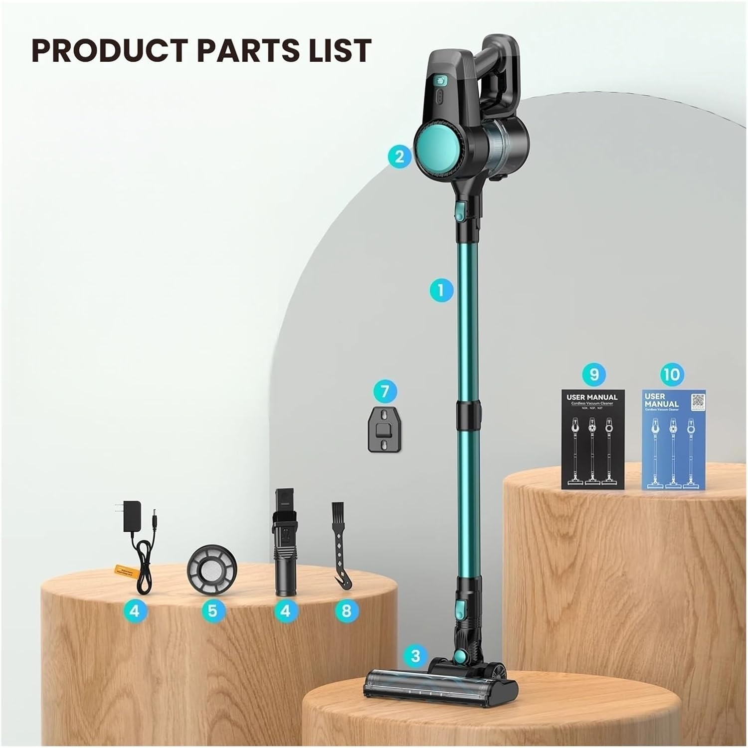 Cordless Vacuum Cleaner 20Kpa Powerful 6 in 1 Lightweight Handheld Stick Vacuum Flexible LED Head Compatible with INSE N3T