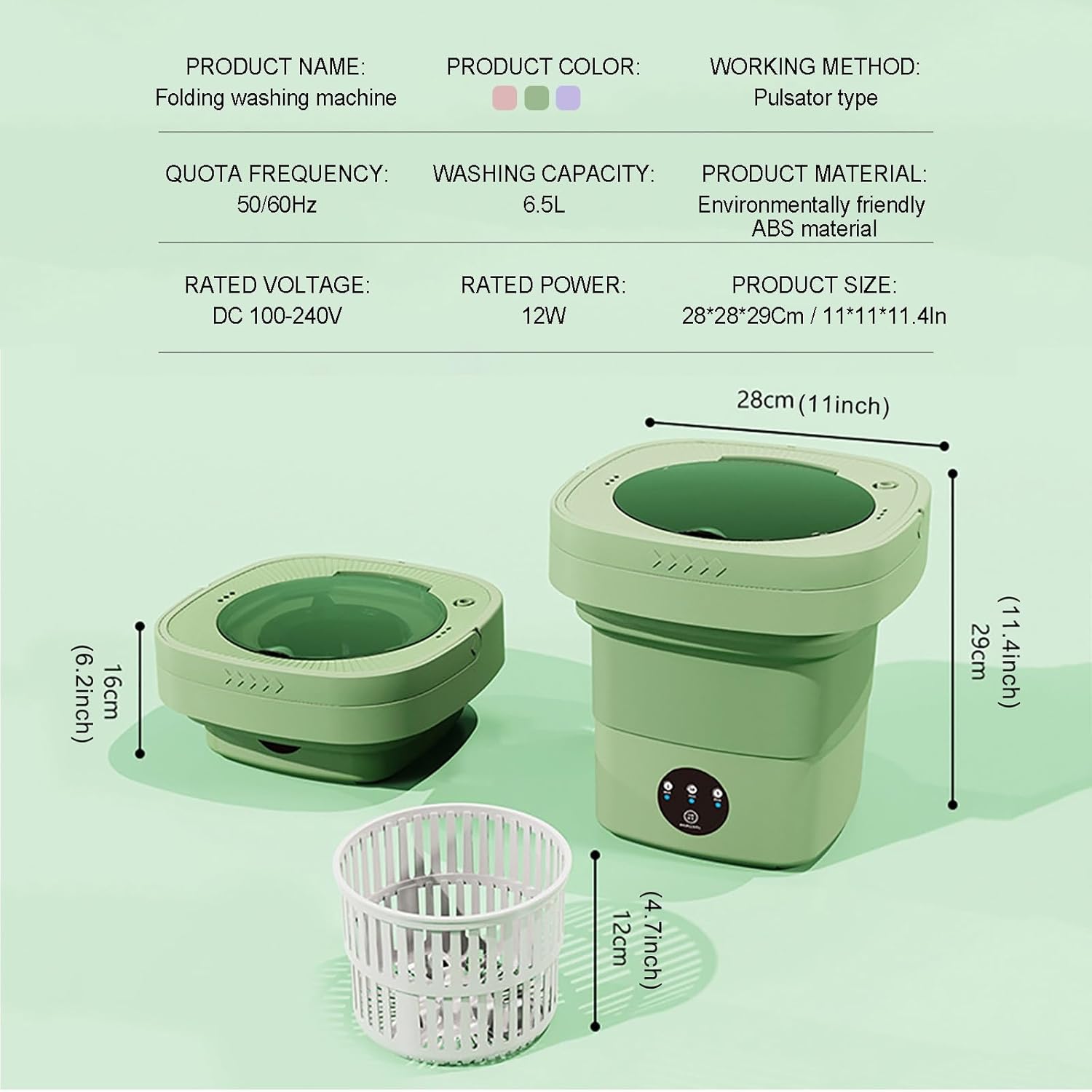 Portable Washing Machine, 6.5L Large Capacity Foldable Mini Washing Machine with 3 Modes Deep Cleaning with Soft Spin Function for Socks, Baby Clothes, Towels (Color : Pink)