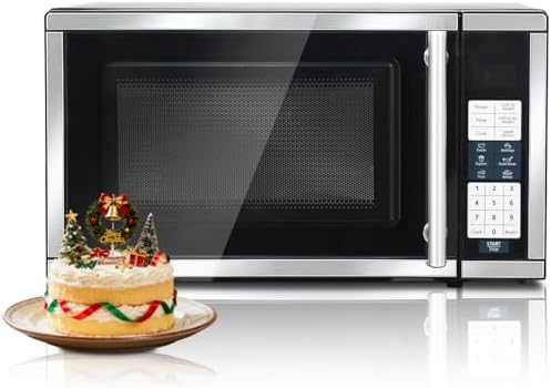 SMETA 0.7 cu ft Countertop Microwave Ovens, Compact Microwave Oven 700 Watts, 10 Power Levels with Turntable Push-Button for Kitchen, Dorm, Apartment, Office, Black