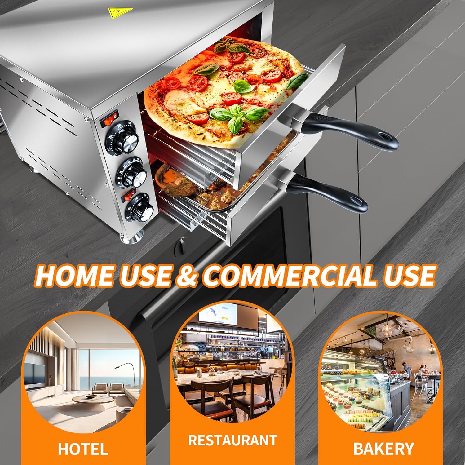 Generic YOOKTEN Electric Countertop Pizza Oven Indoor Commercial Pizza Maker Machine for Home Stainless Steel 2-Tier Pizazz Pizza Oven,1100W, Silver