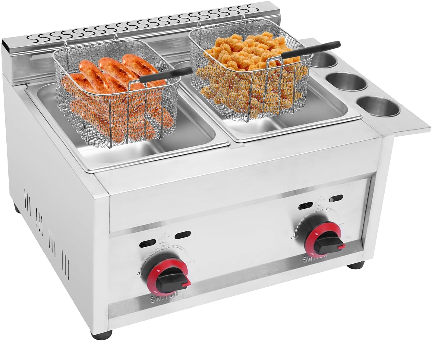 Commercial Electric Deep Fryer with 6L x 2 Removable Basket, Countertop Deep Gas Fryer, Stainless Steel Outdoor Cooker Chicken Chips Fryer with Temperature Control