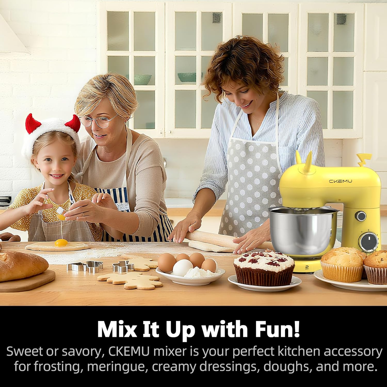 Stand Mixer, Compact & Space-Saving, Stainless Steel Bowl, Unique & Playful Design, Effcient Motor, Dishwasher-Safe Attachments, SM-2549A (Yellow)