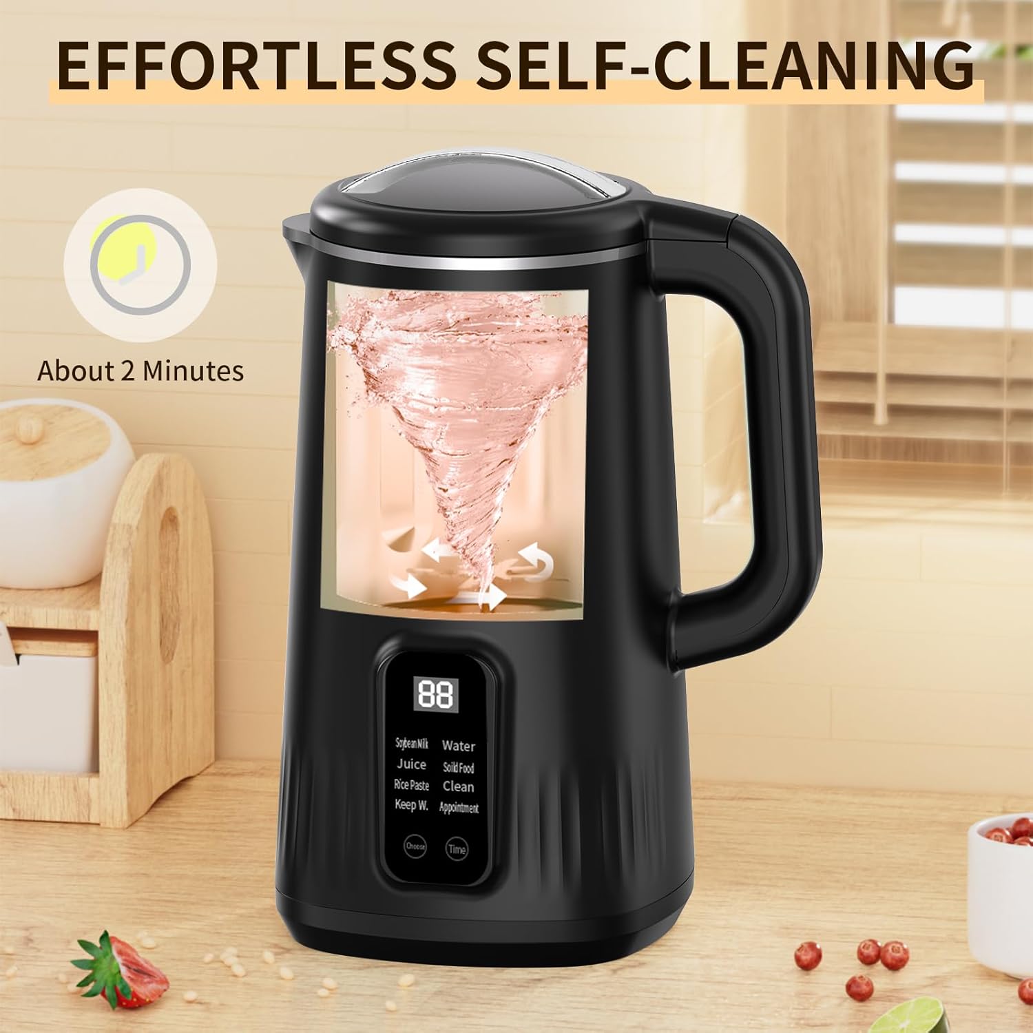 Nut Milk Maker Machine, 28oz 8-in-1 Automatic Silent Soy Milk Maker for Homemade Almond, Oat, Coconut & Plant-Based Drinks with Delay Start/Keep Warm/Self-Cleaning/Boil Water (Black)