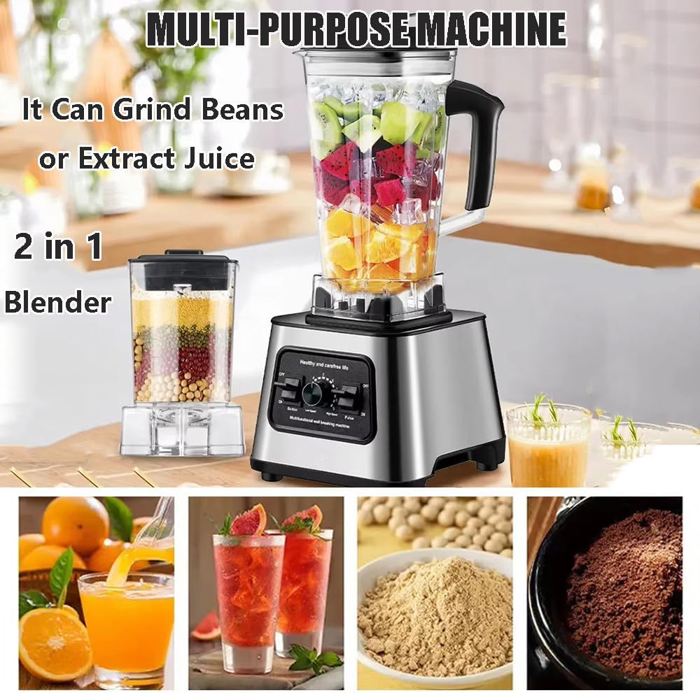 Blenders For Kitchen, 6000w Food Processing Blender With 85 Oz Container, Electric Food Chopper For Meat And Vegetable, Blender Mixer With 9-Speed Adjustment For Ice,Nut,Fruit