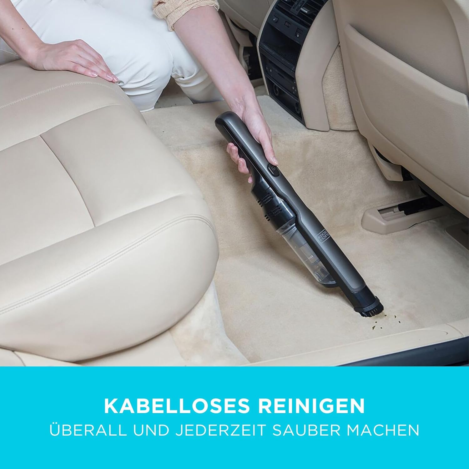 Aspirador de mano fino color pig brushless con accesorios. Potencia 12V y batería 2Ah Litio con cargador base