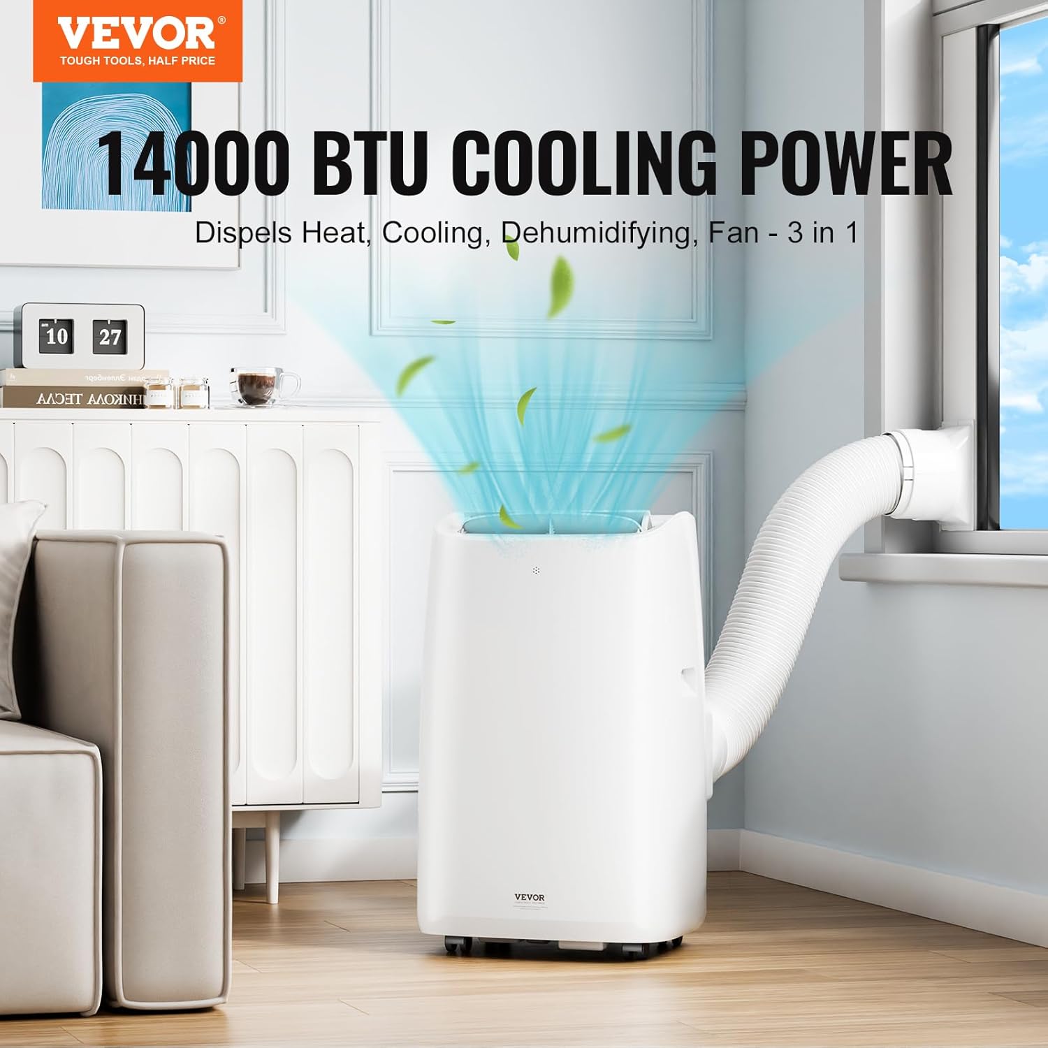 VEVOR Portable Air Conditioner 14,000 BTU, AC Unit with Built-in 3-in-1 Cool, Dehumidifier & Fan Modes for Room up to 700 sq.ft, Includes Remote Control & Window Kit