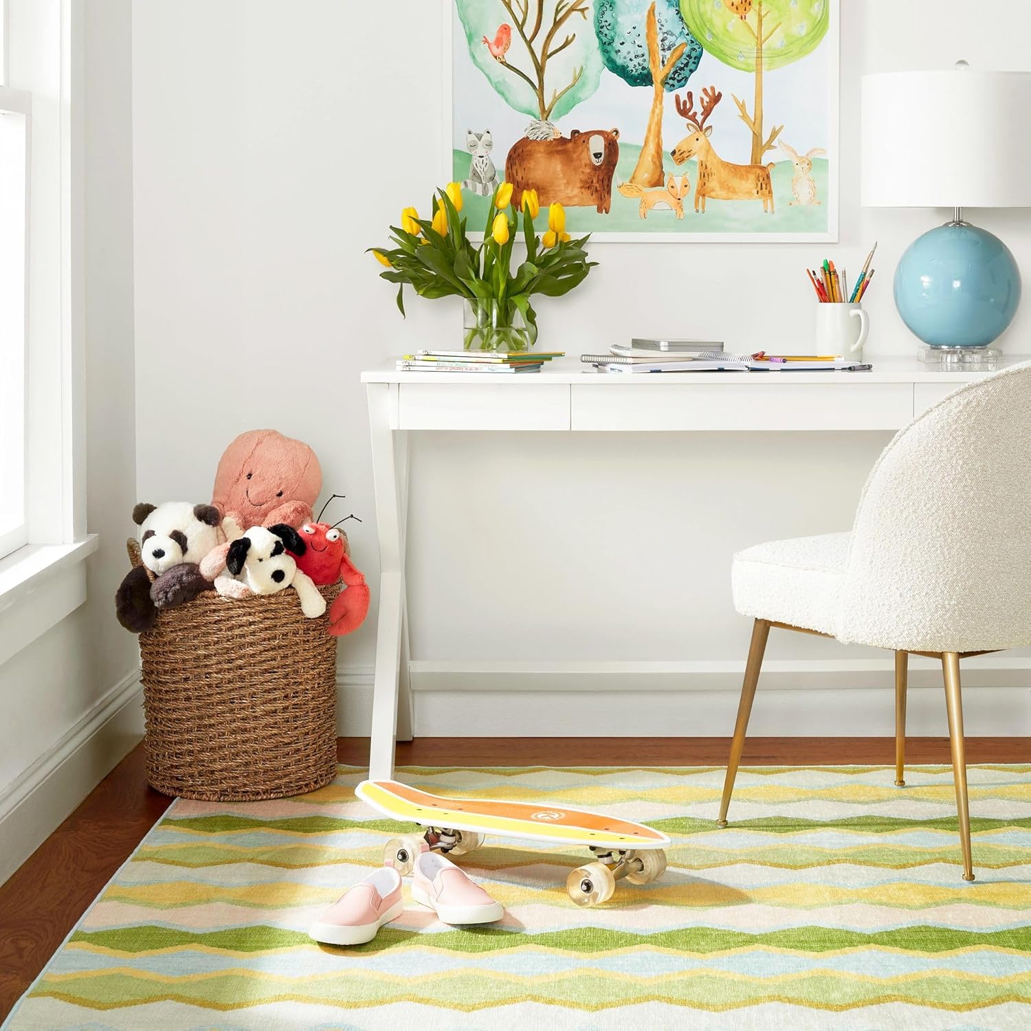 Dash & Albert x Kit Kemp Safety Net Green Machine Washable Rug, 2 X 3 Feet, Multi Geometric Pattern