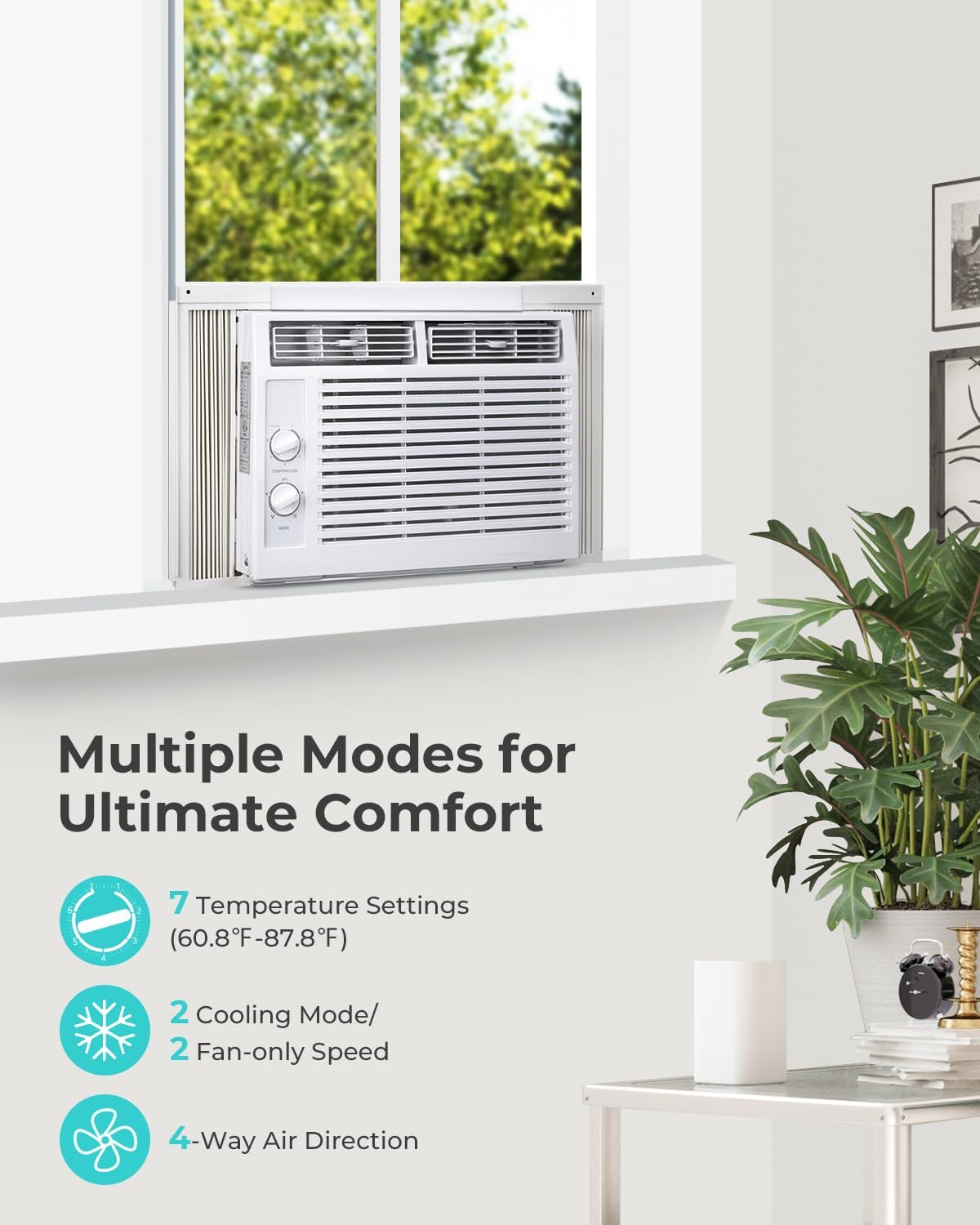 5000 BTU Window Air Conditioner AC Unit, Cool up to 150 Sq.Ft., Adjustable Cooling & Fan Modes, Install Kit, Energy Saving, Air Conditioner Window Unit for Bedroom, Apartment, Living Room