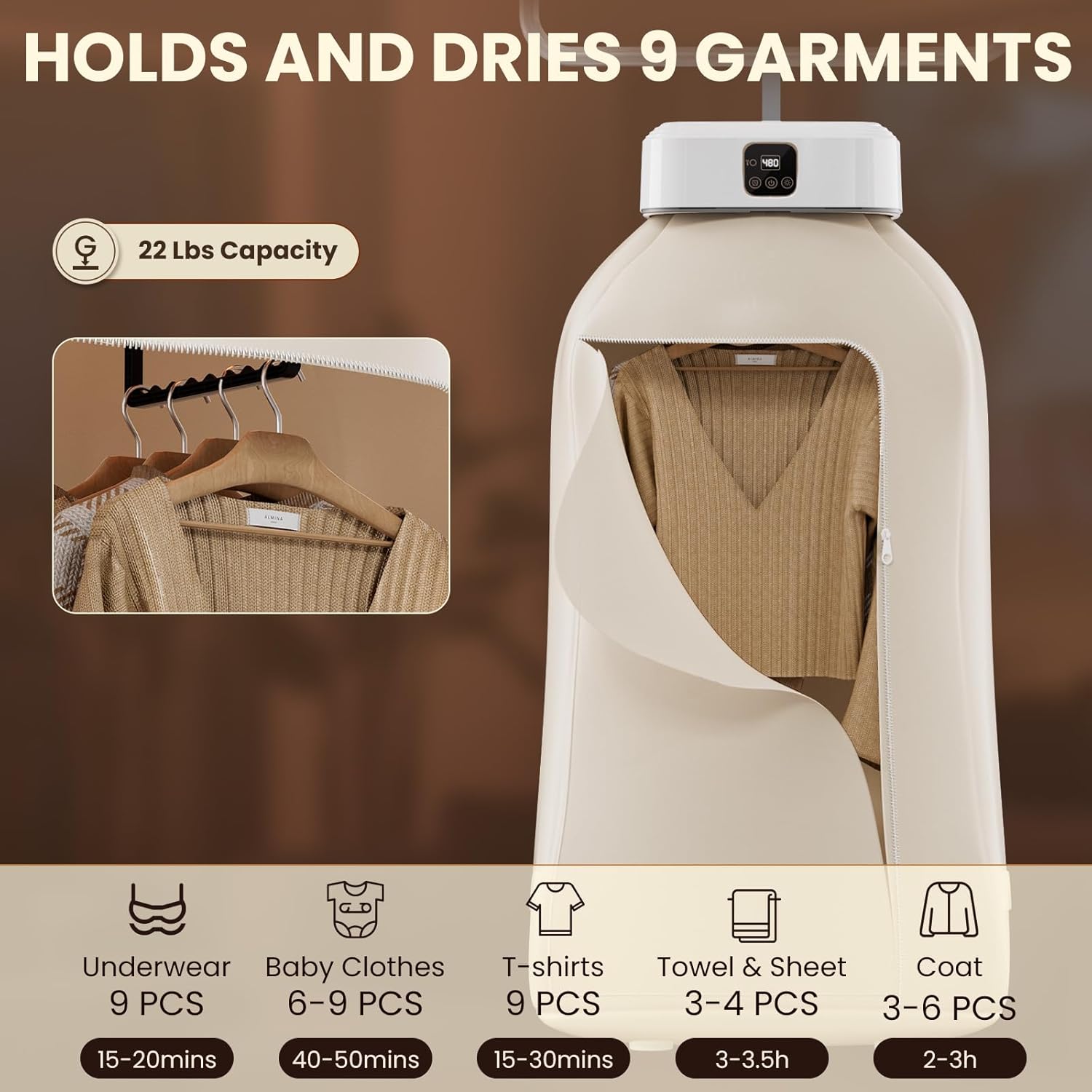 Portable Clothes Dryer, Mini Clothes Dryer, Electric Clothes Dryer, Small Compact Foldable Quick Dryer with Adjustable Timer for Apartment, RV, Travel, Home, Dorms, Includes Dry Bag and Remote Control