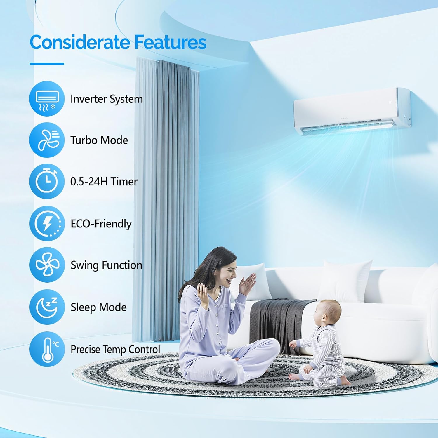 ROVSUN 17000 BTU Mini Split Air Conditioner & Heater, 17 SEER2 230V Inverter Ductless Wall AC Unit for Rooms up to 1000 Sq. Ft with Pre-Charged Condenser, Heat Pump & Installation Kit