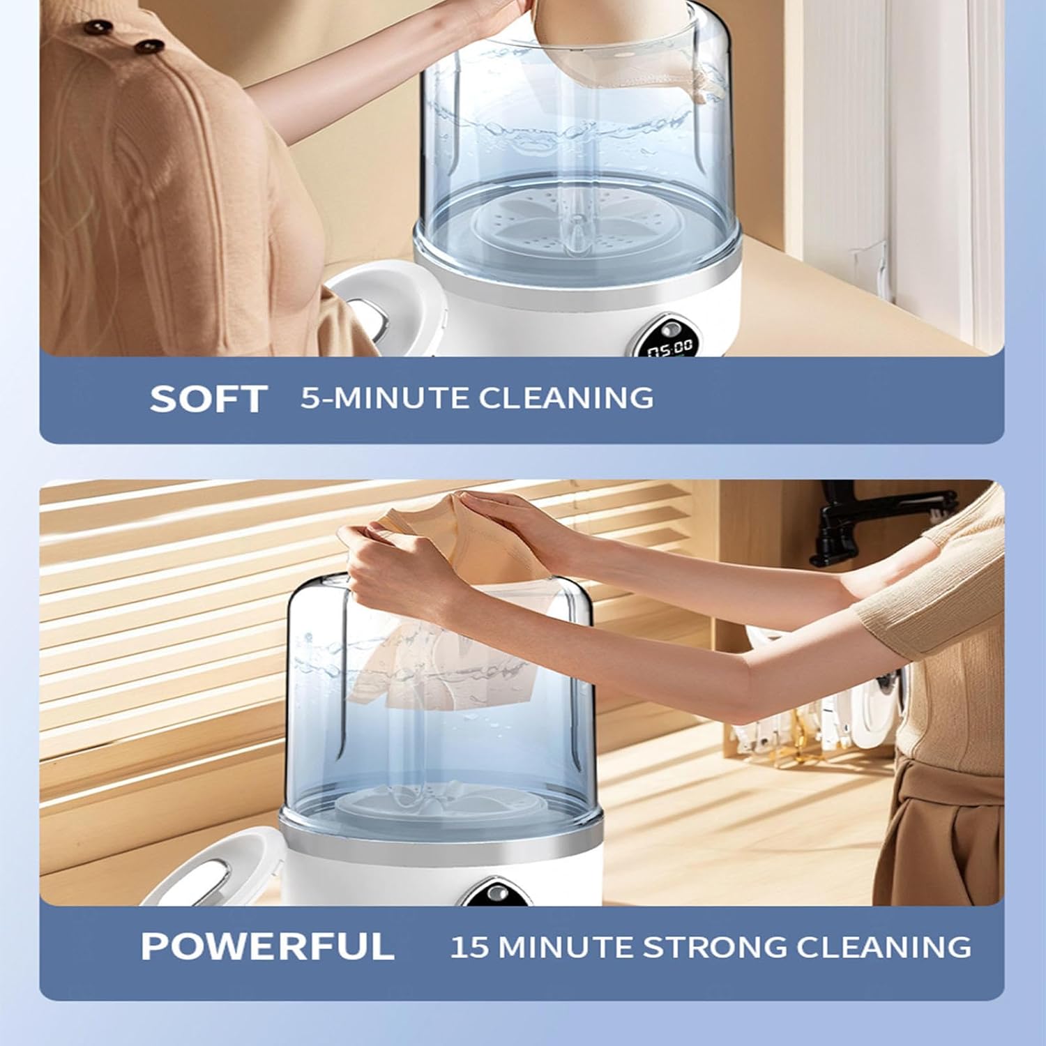 Mini Washing Machine Underwear 360° blue light disinfection 1.5L Portable Mini Washer USB Charging with 2 Modes for Bra, Underwear, Socks