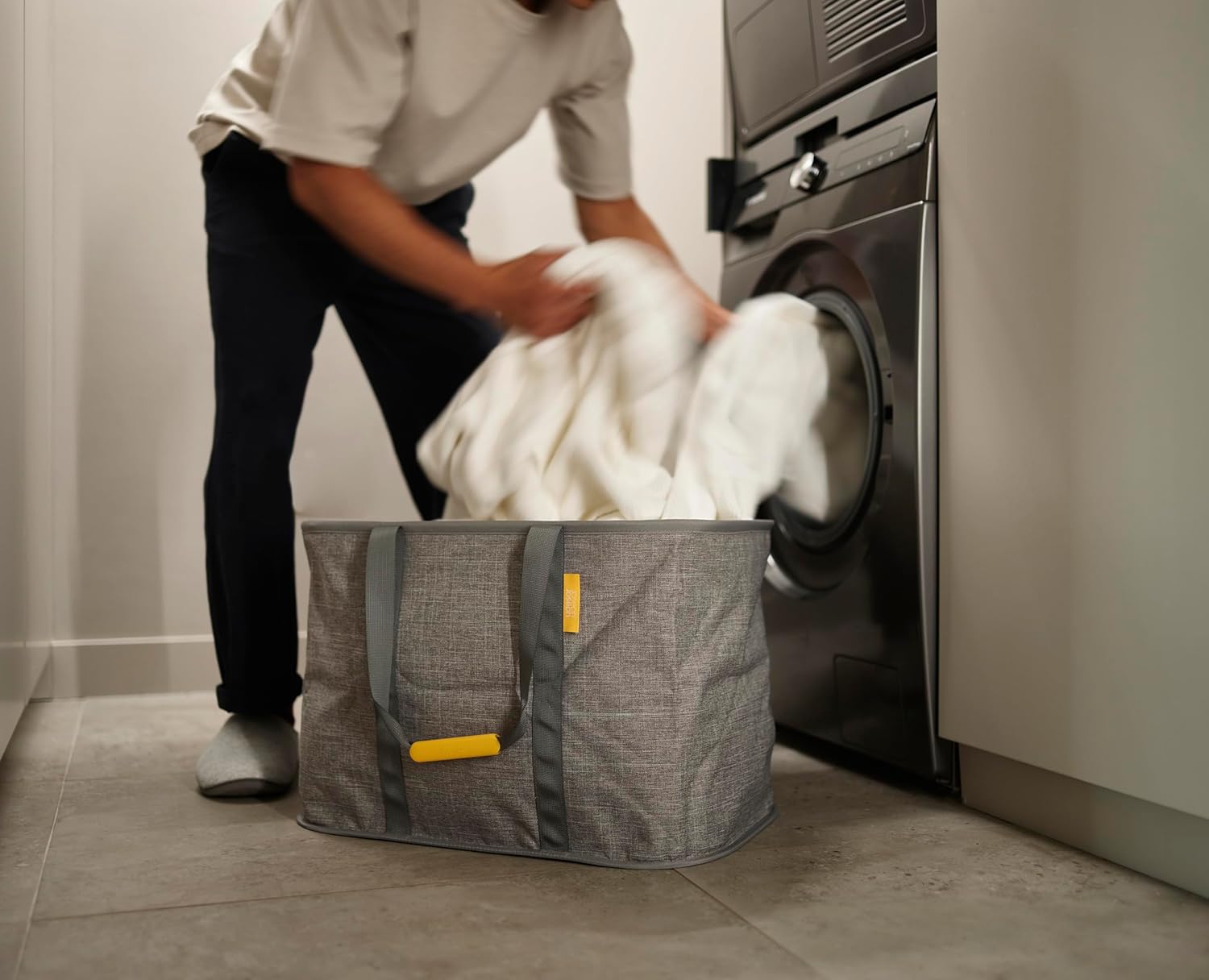 Joseph Joseph Hold-All Max Collapsible 55L/14.5 Gallon Washing Laundry Basket Bag, Durable Fabric, Moisture Resistant, Grey