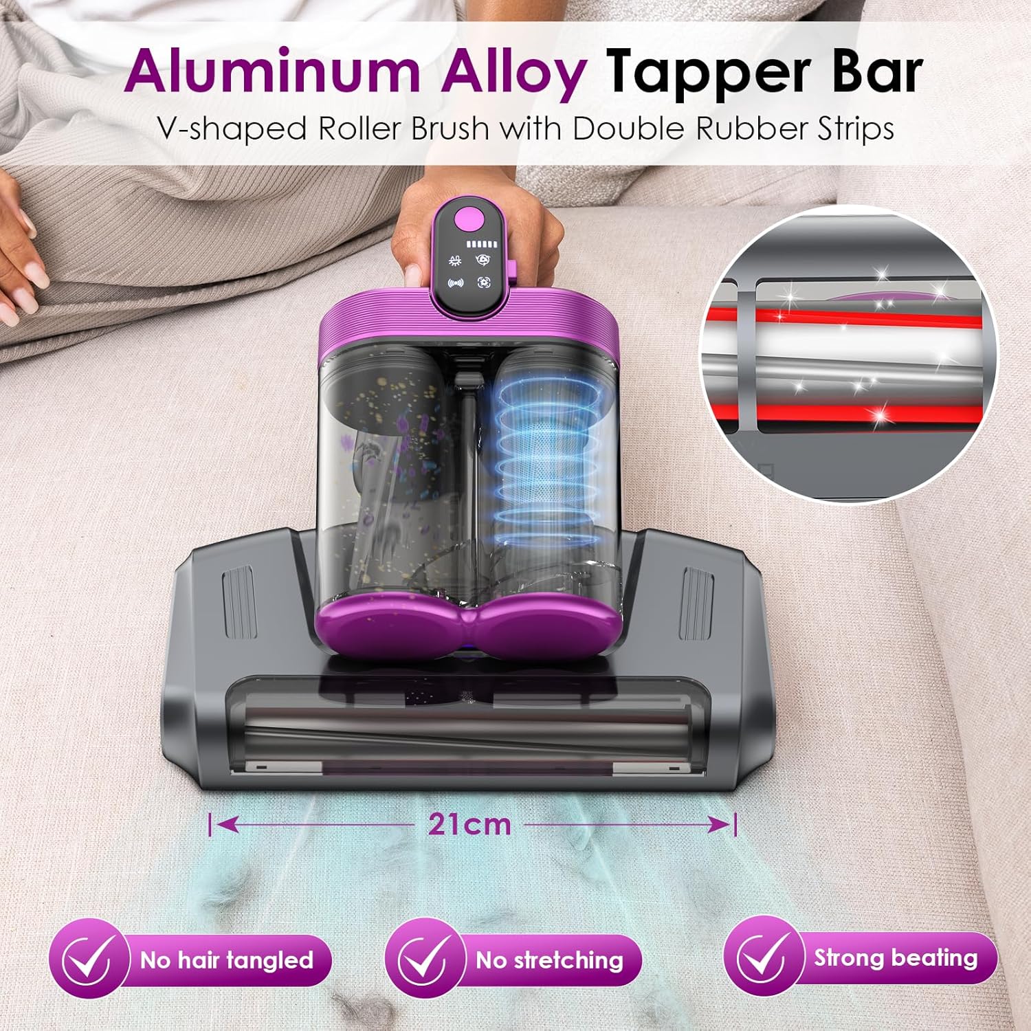 Cordless Mattress Vacuum Cleaner, Bed Vacuum Cleaner with 18Kpa Suction 253.7nm UV-C Light & 80000Rpm Rotation Ultrasonic Tech Double-Cup, Portable Handheld Vacuum for Bed/Fabric Sofa/Carpet Cleaning