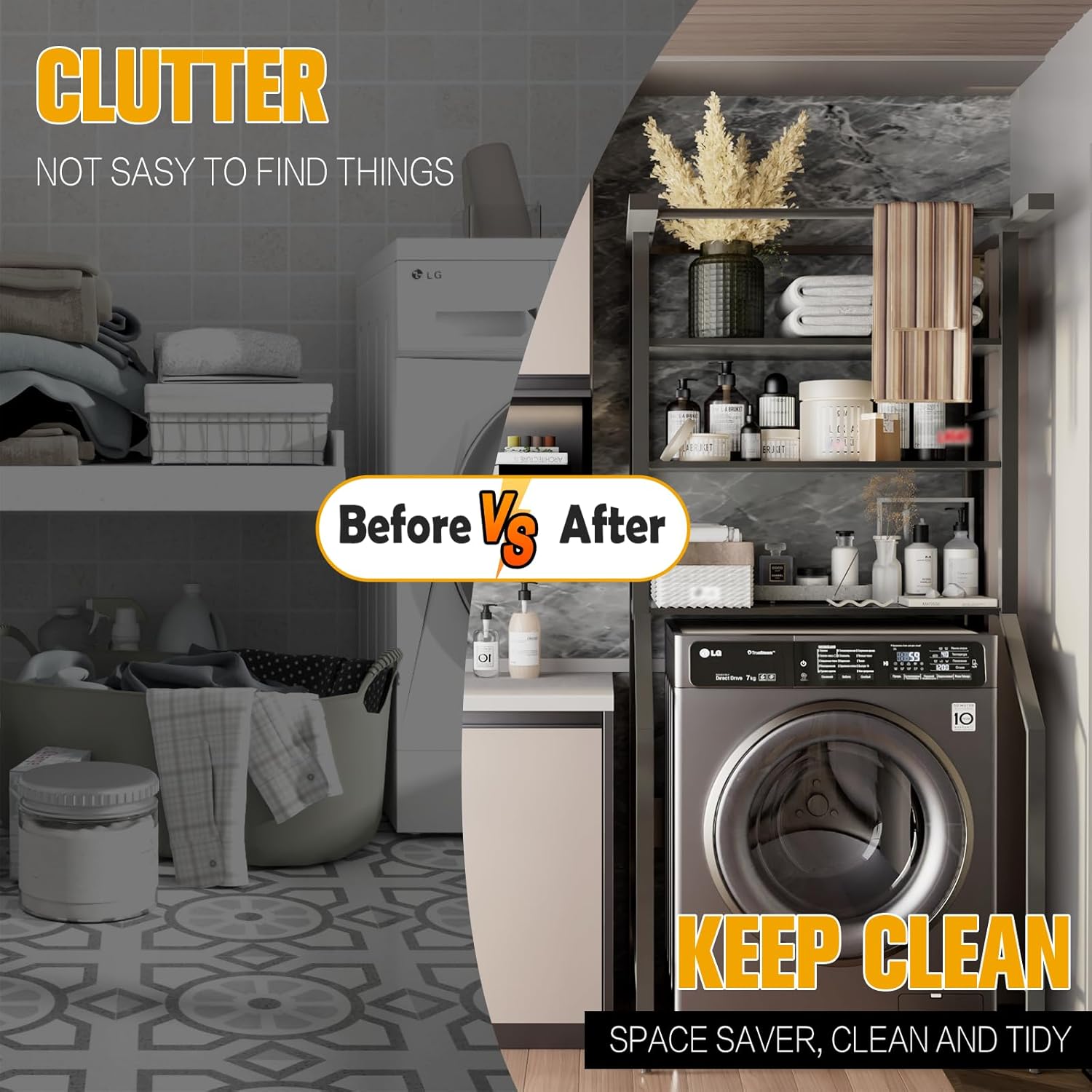 Dryer Storage Shelf and Heavy Duty Over the Washer– All-Steel Laundry Room Organizer with Clothes Drying Rod, Space-Saving Shelf for Front-Load Washers and Dryers, 29.92